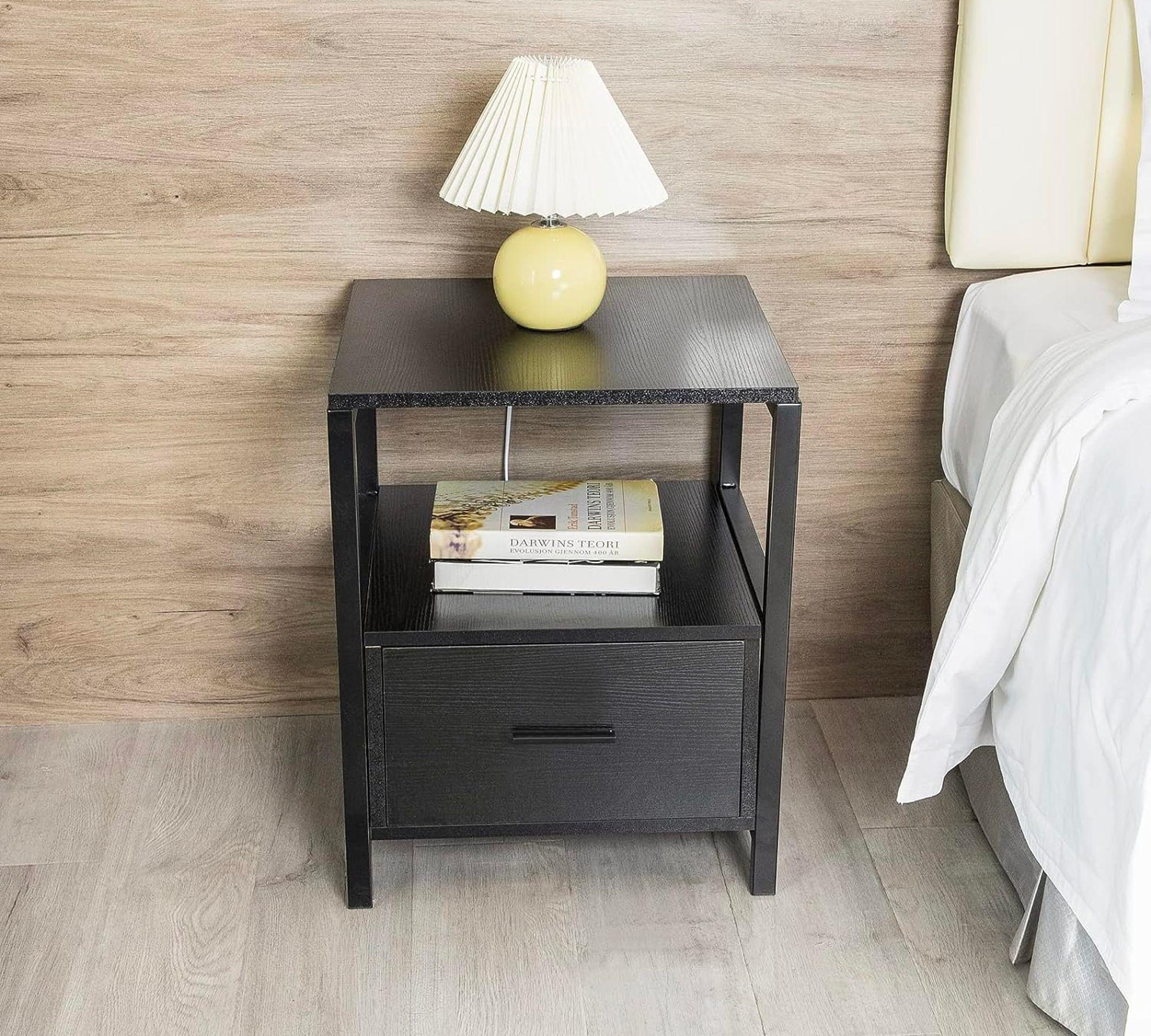 Beistelltisch mit Schublade Holz Schwarz 0