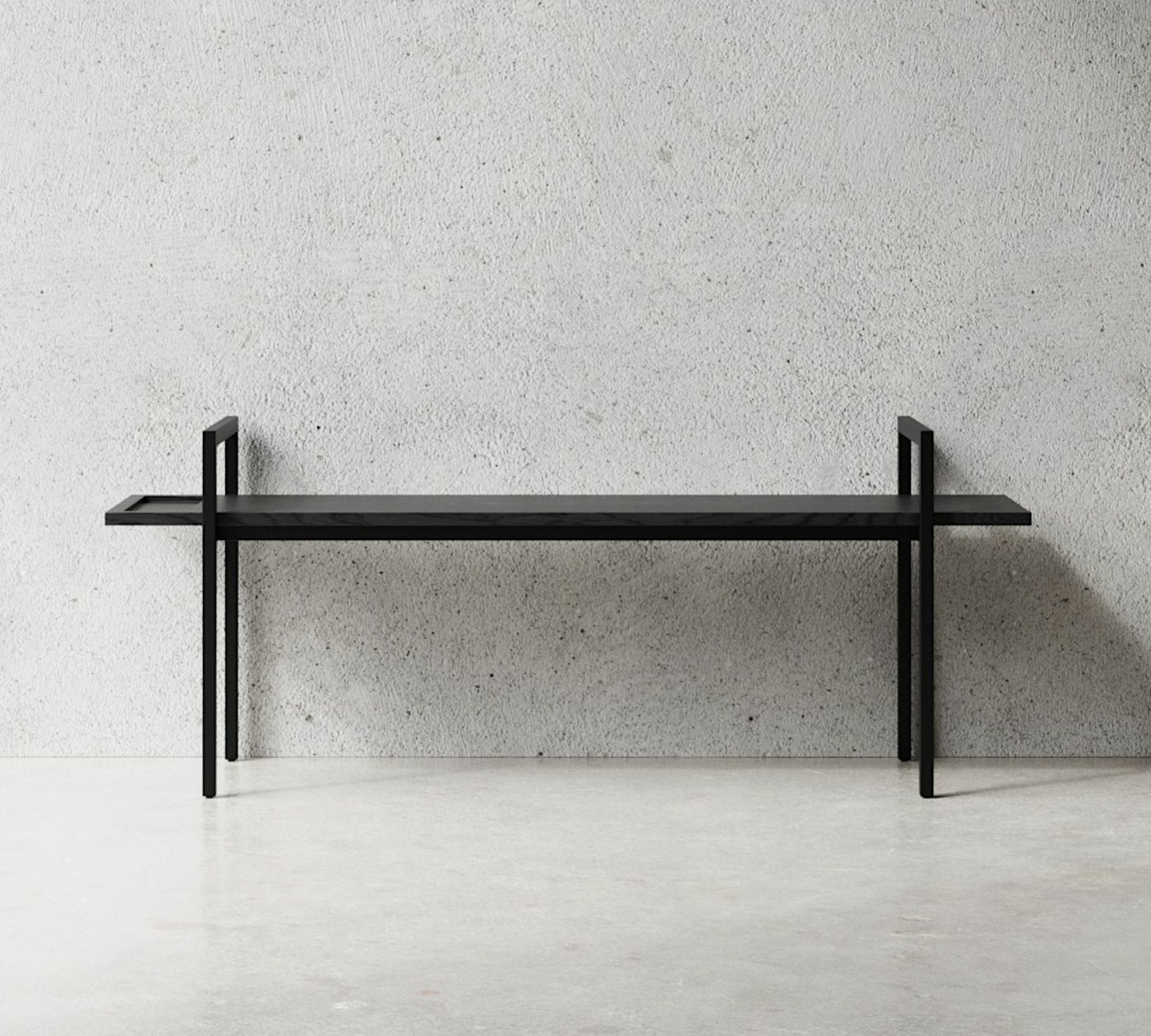 Bank Massivholz Metall Schwarz 2