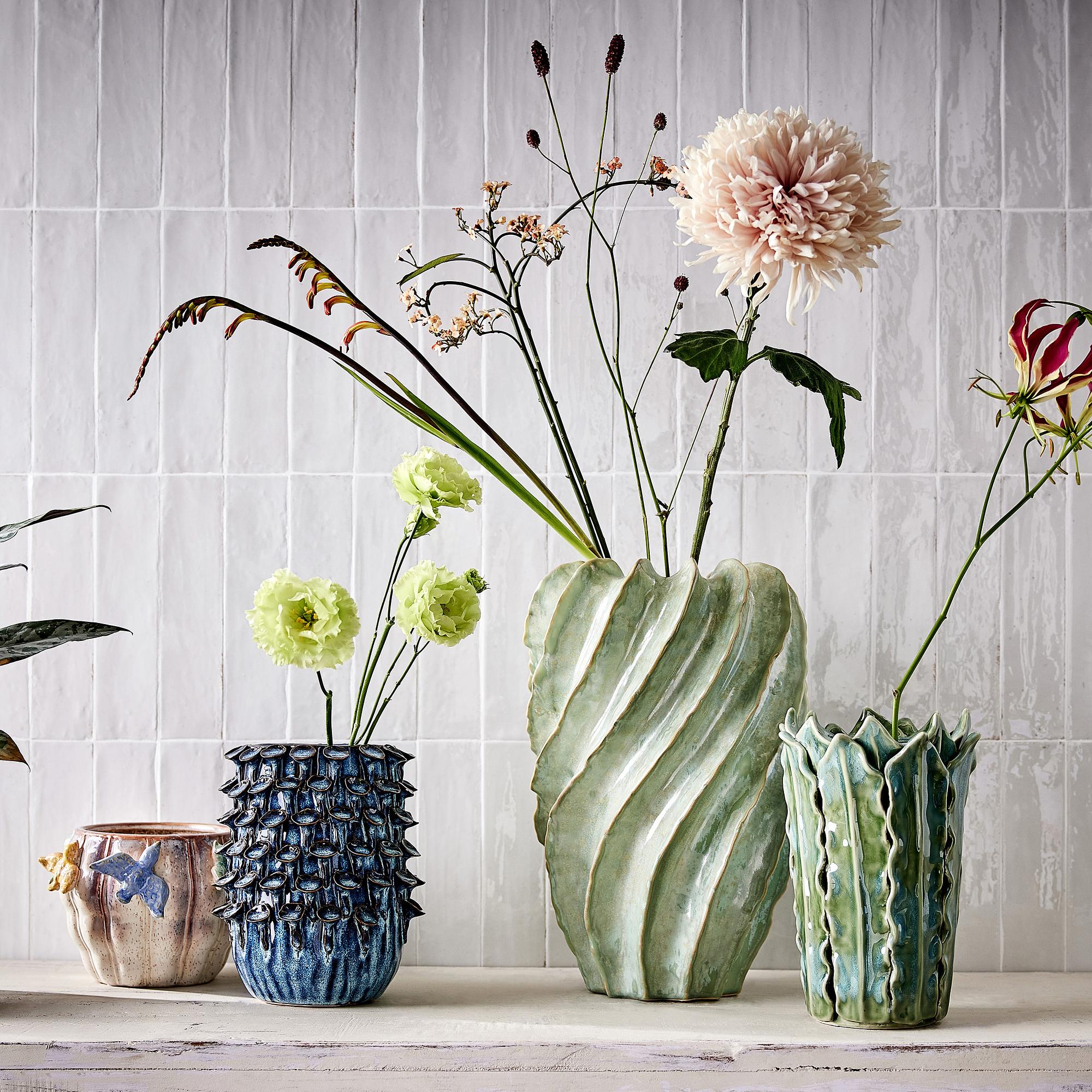 Vase GAIA Blätter Steingut Grün 2
