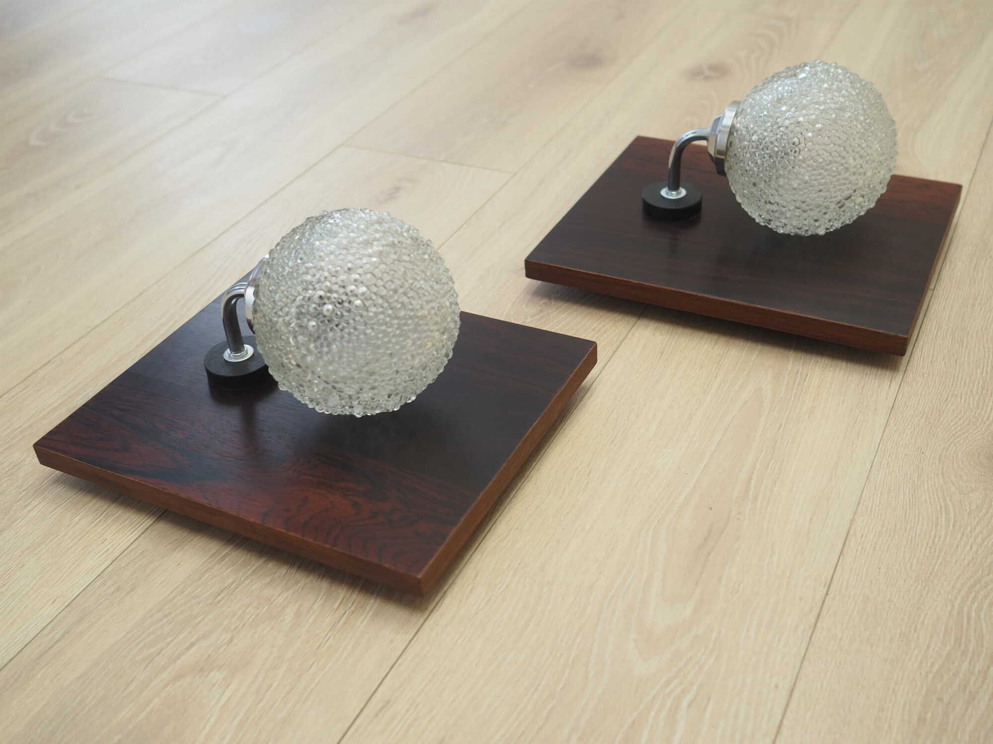 2x Wall lamp glass wood brown 1970s  5