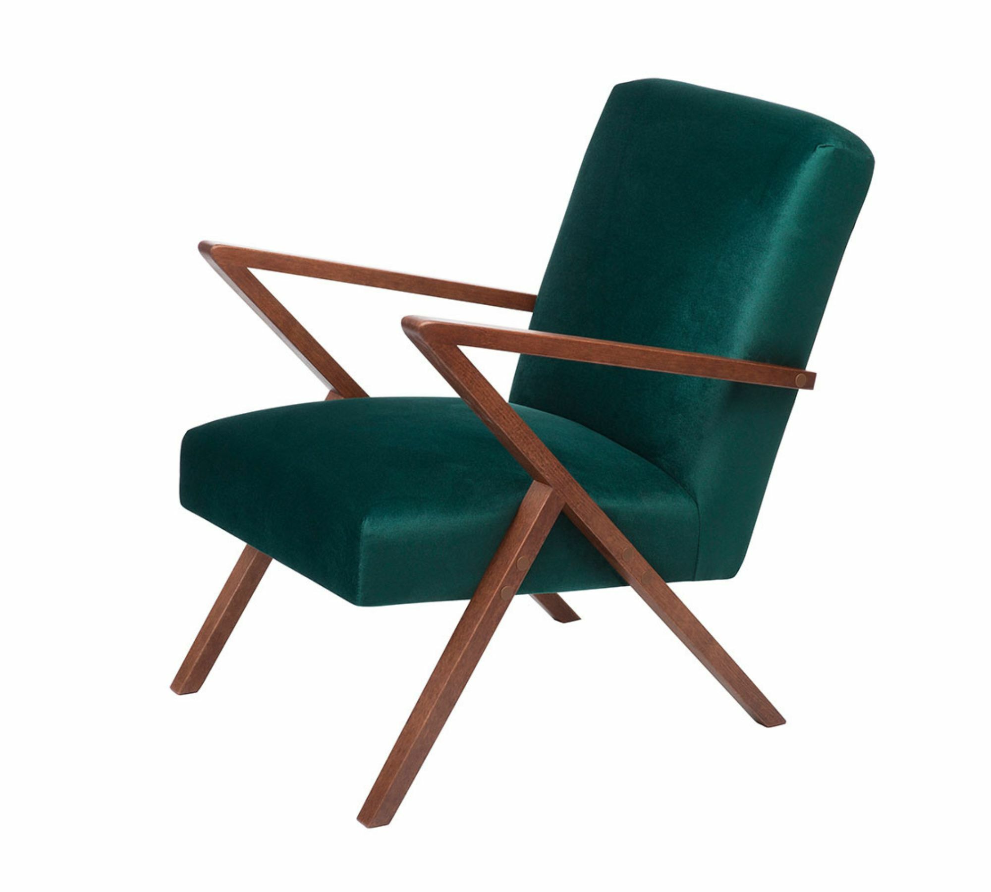 Retrostar Sessel Velvet Line Nussbaum Beizung Jägergrün 1