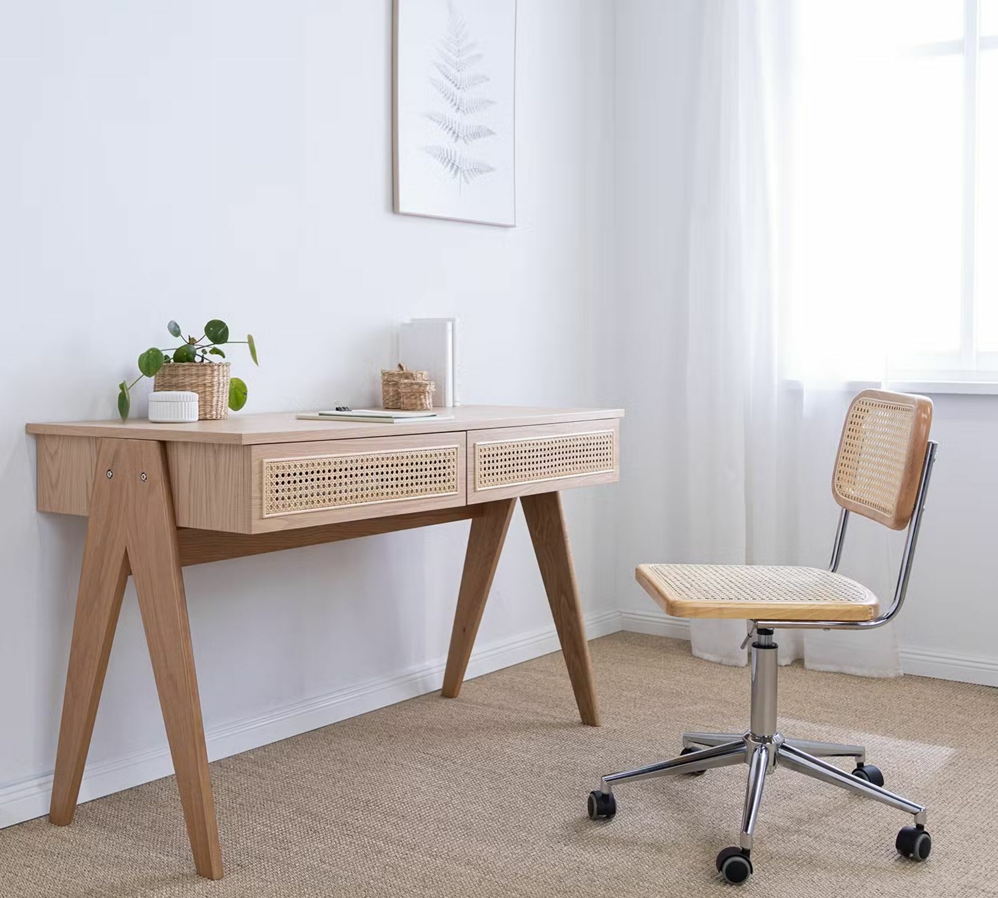 Ramon Bürostuhl Rattan Buche Massiv Beige 1