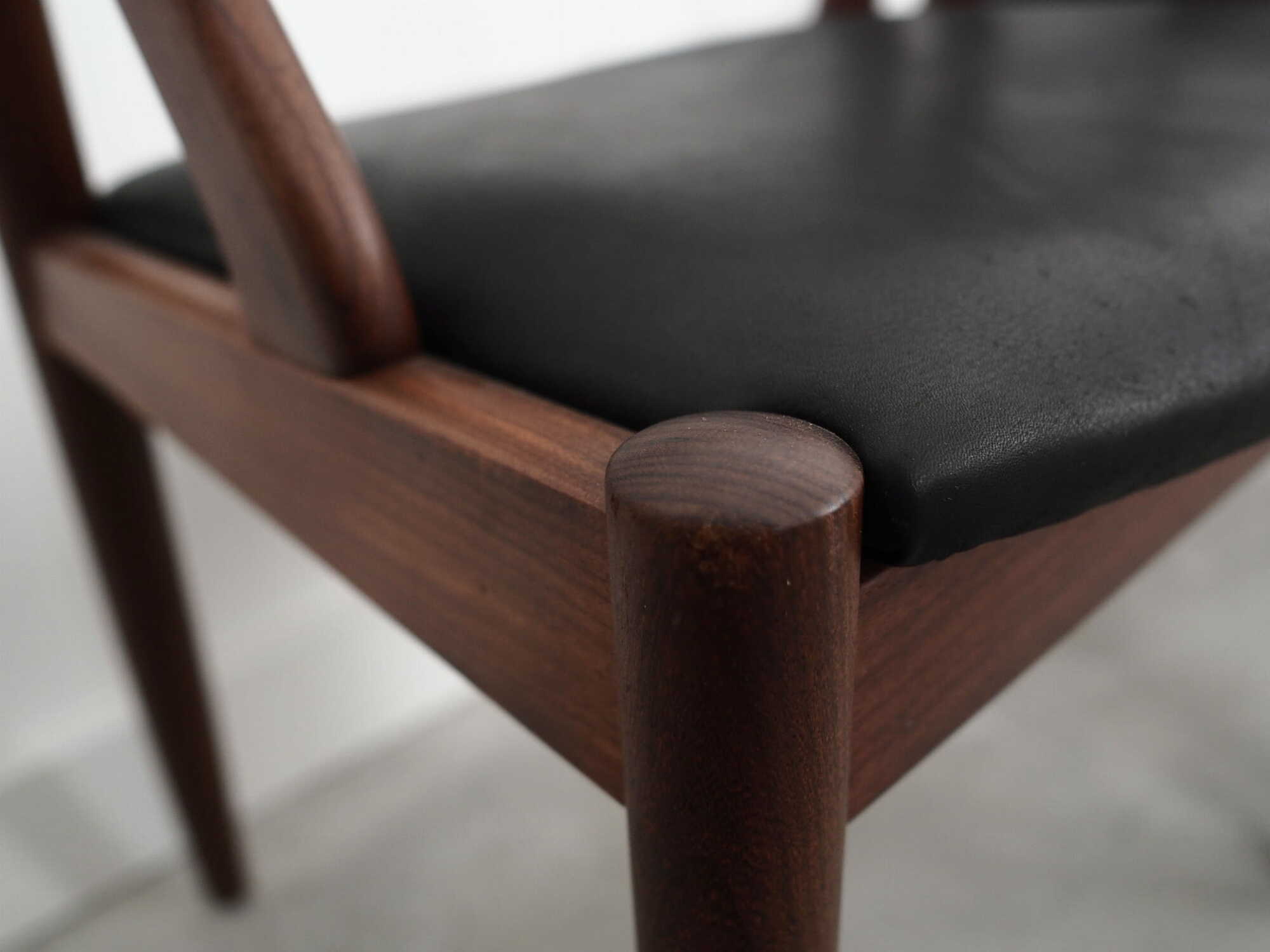 4x Vintage Chair Teak Wood Textile Black 1970s 5