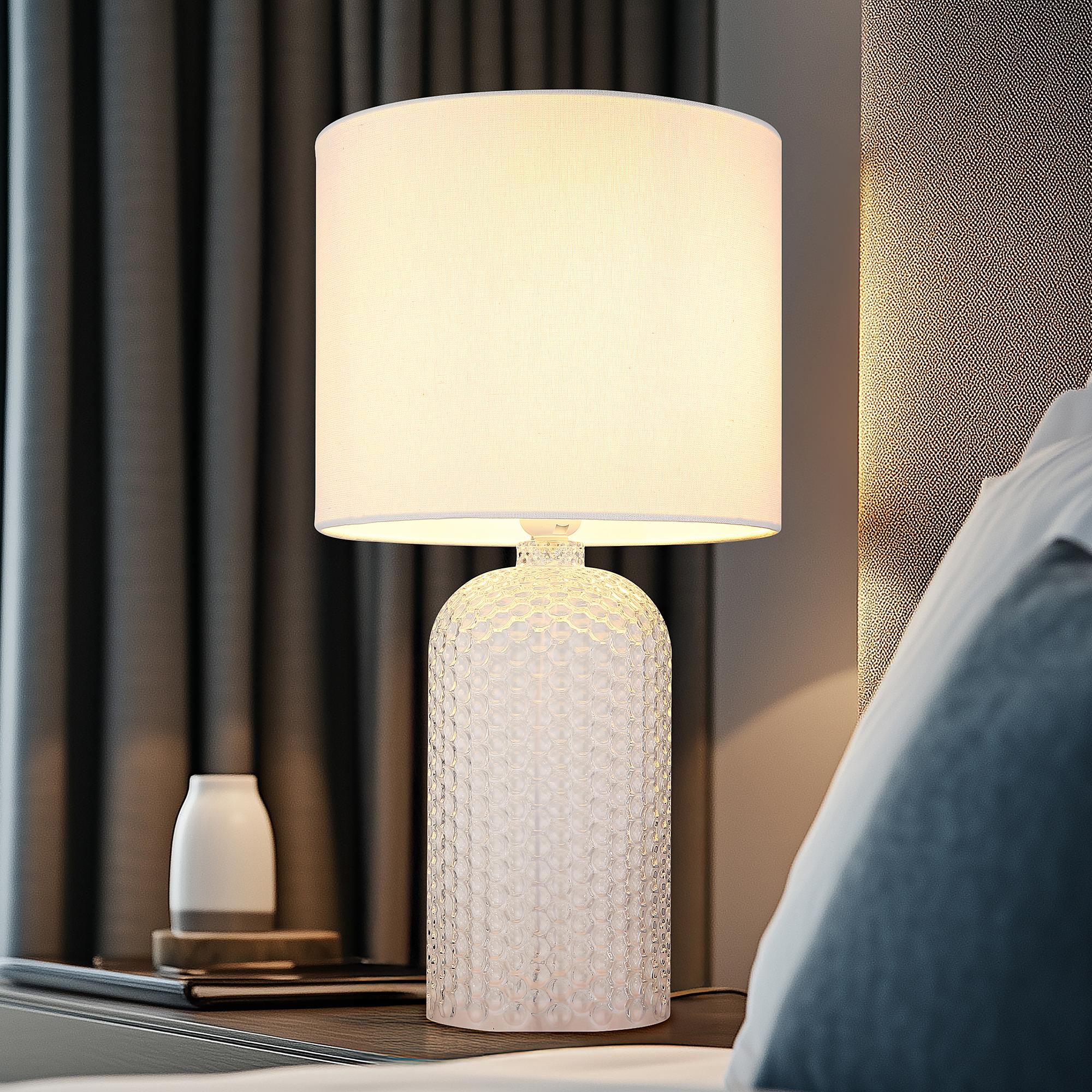 1-Light Sofia Table Lamp Textured Fabric Colored Glass White 1