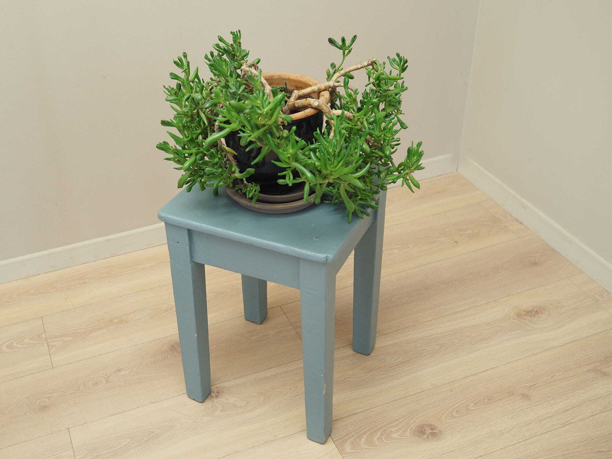 Hocker Holz Grau 1950er Jahre 1