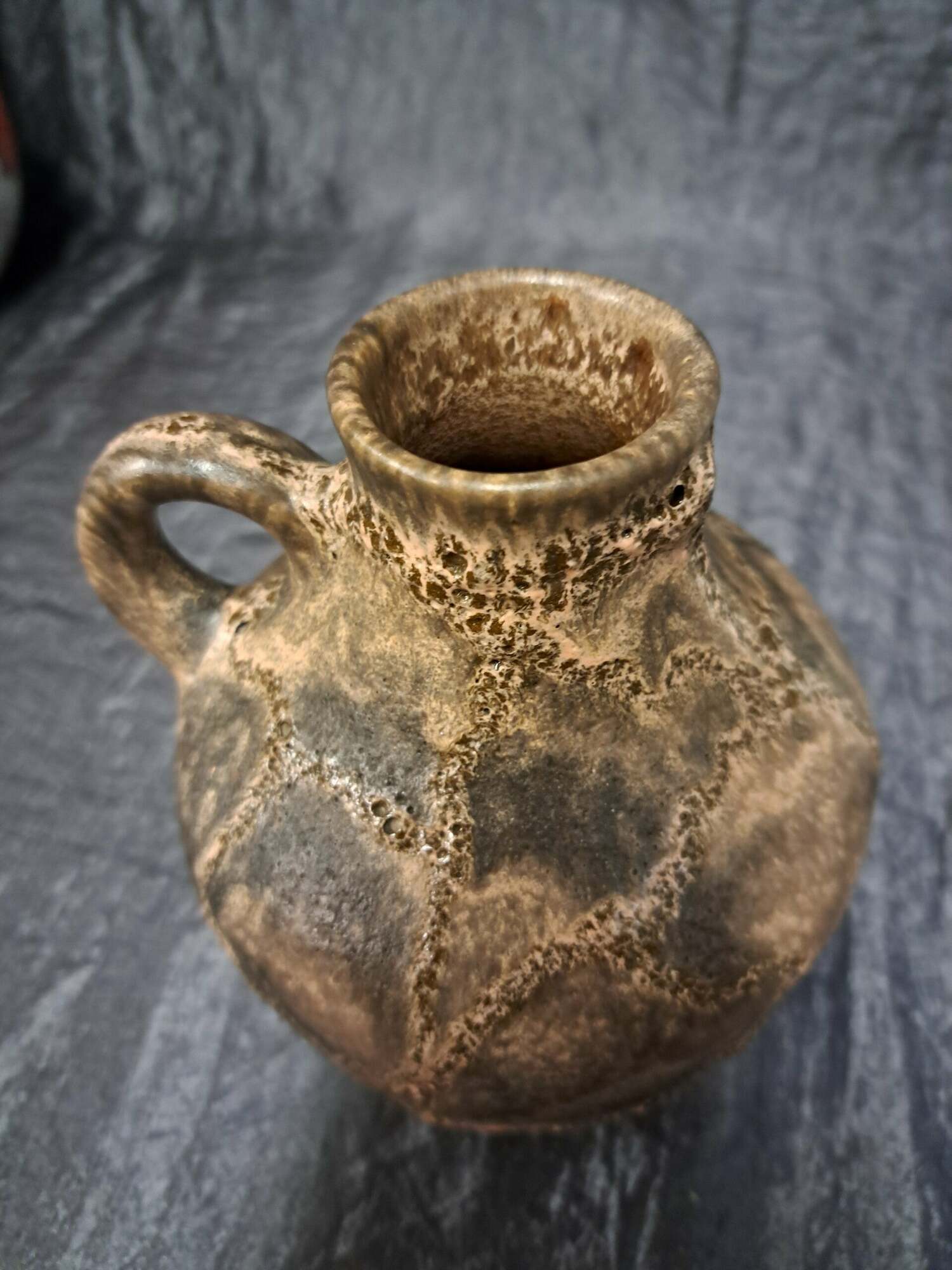 Vintage 323 Fat Lava Vase Keramik Braun  3