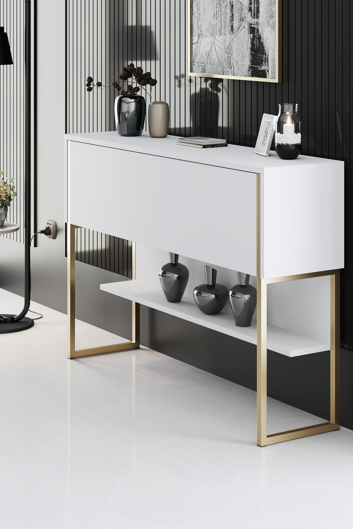 Luxury sideboard wood veneer gold white 2