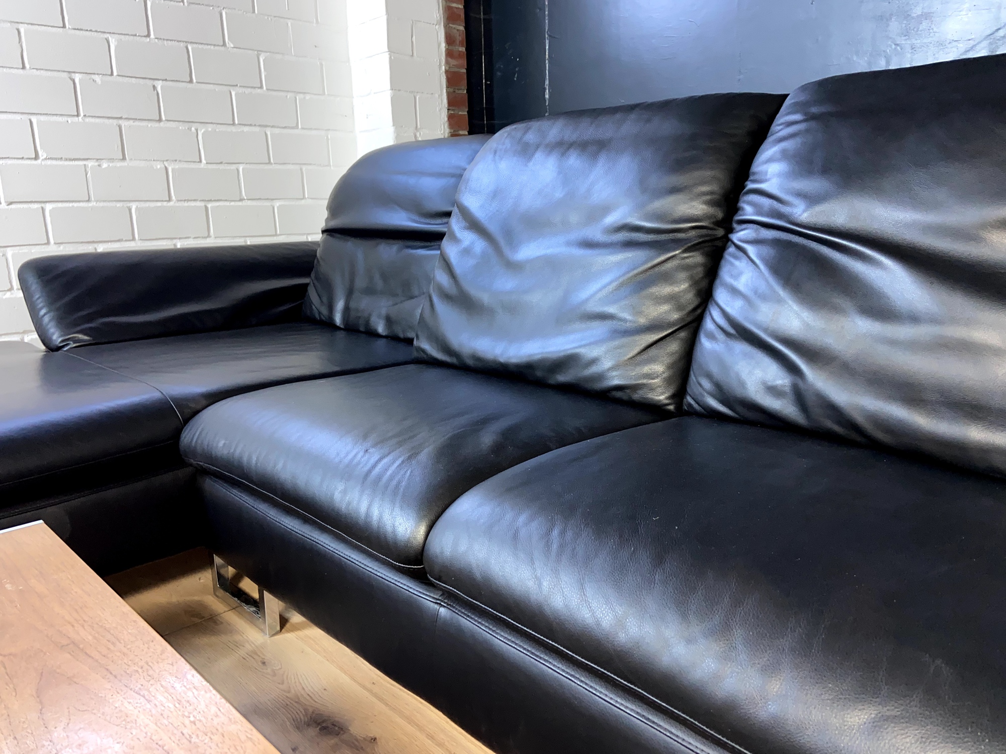 Sofa Récamiere Links Leder Schwarz 6