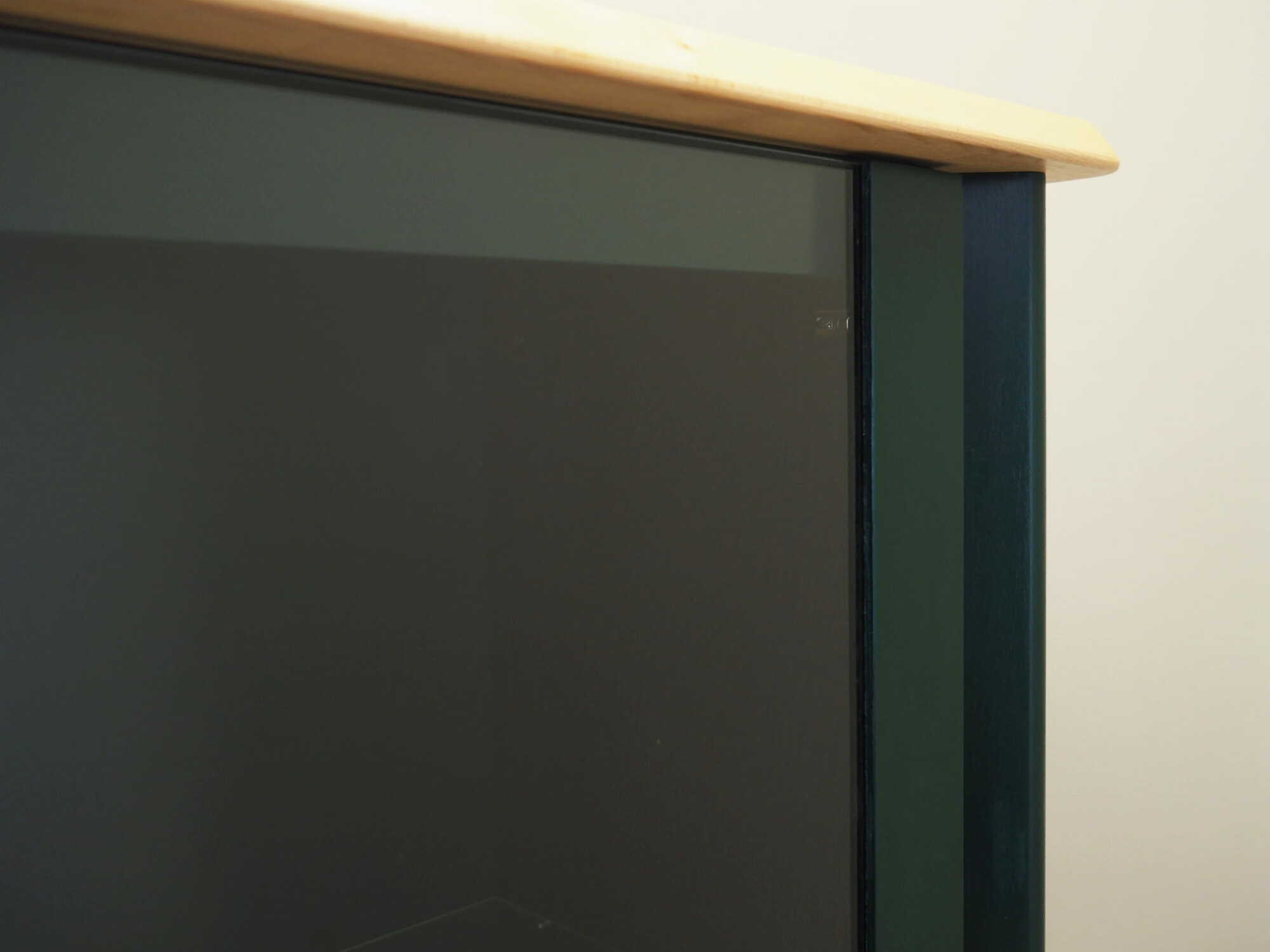 Vintage display cabinet oak wood green 1980s 9