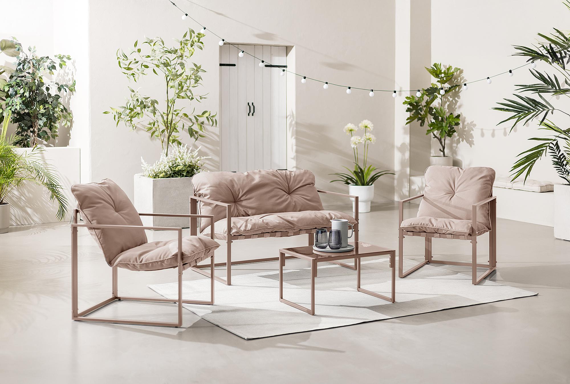 Garten Lounge Set Savva 4er Set Webstoff Beige 2