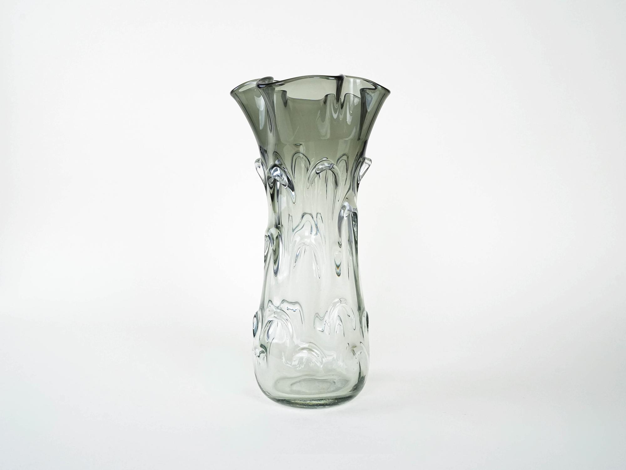 Vase Muranoglas Grau 1960er Jahre 2