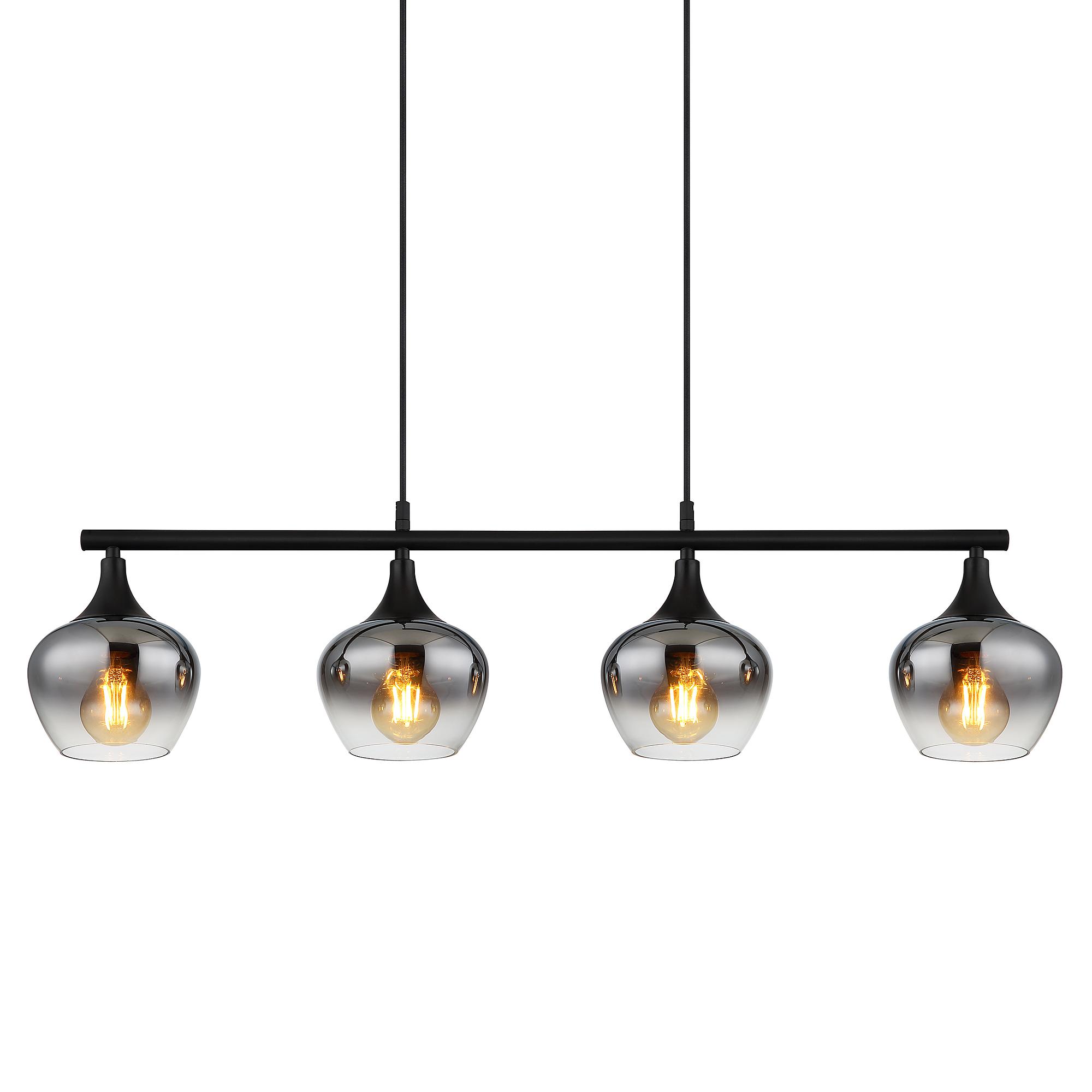 Maxy Typ E Pendelleuchte 4-flammig Rauchglas Eisen Schwarz  0