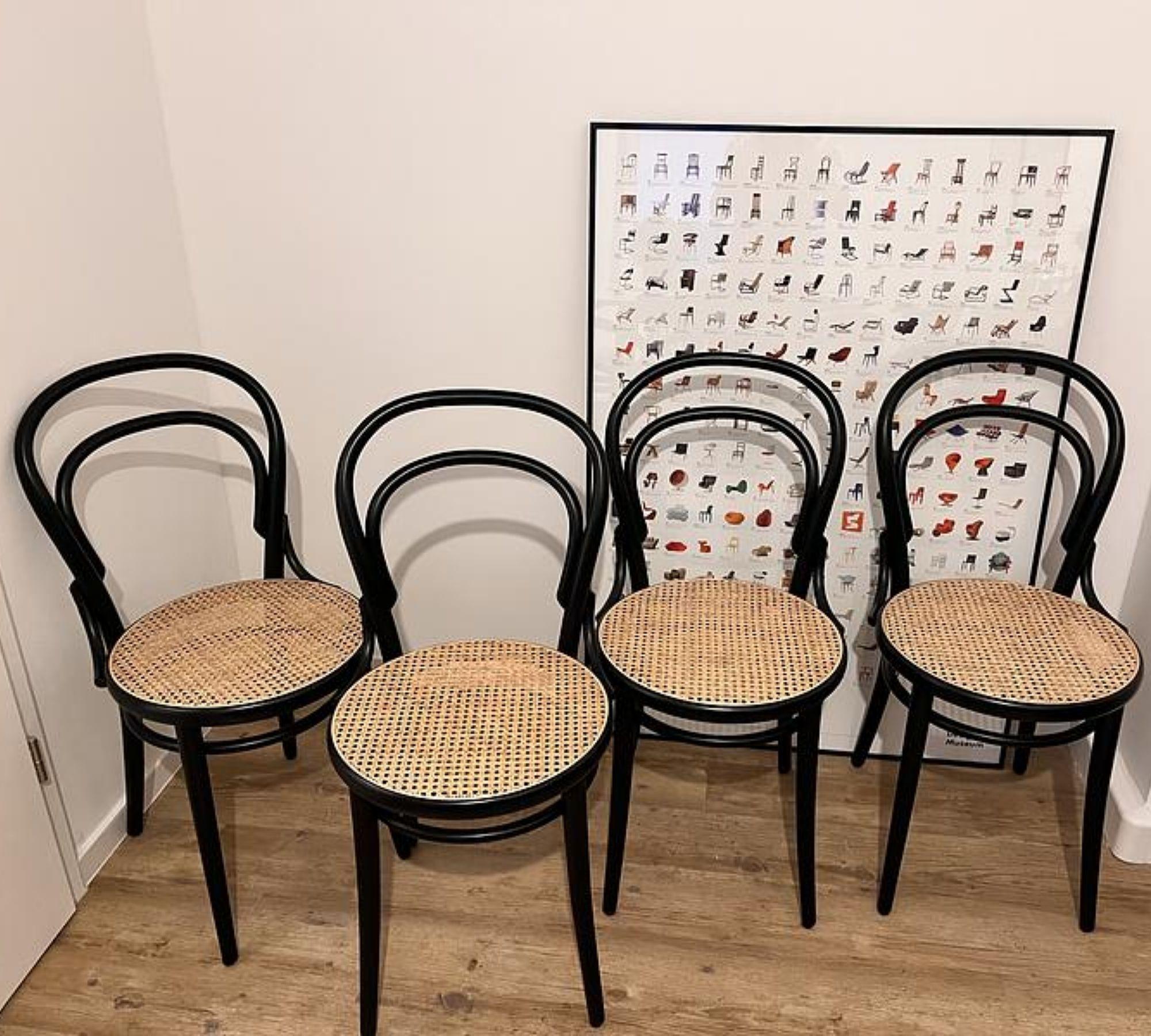 4x Modell 14 Stuhl Buche Rattan 0