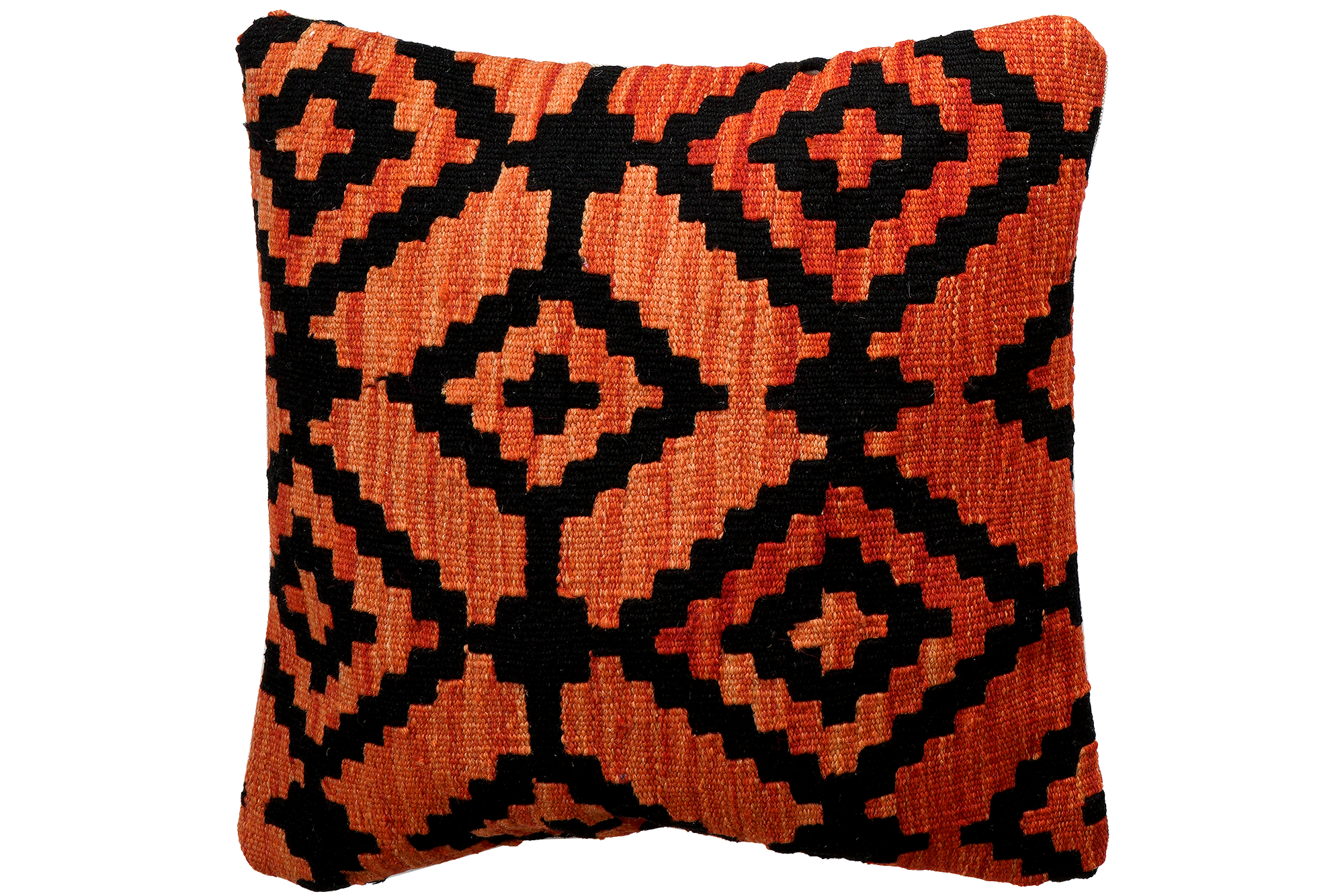 Kilim Kissenbezug Wolle Orange Schwarz 0
