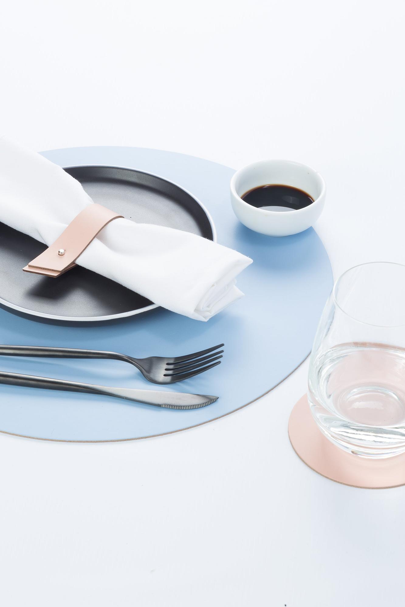 Placemat Round 100% Recycled Leather Sky Blue 6