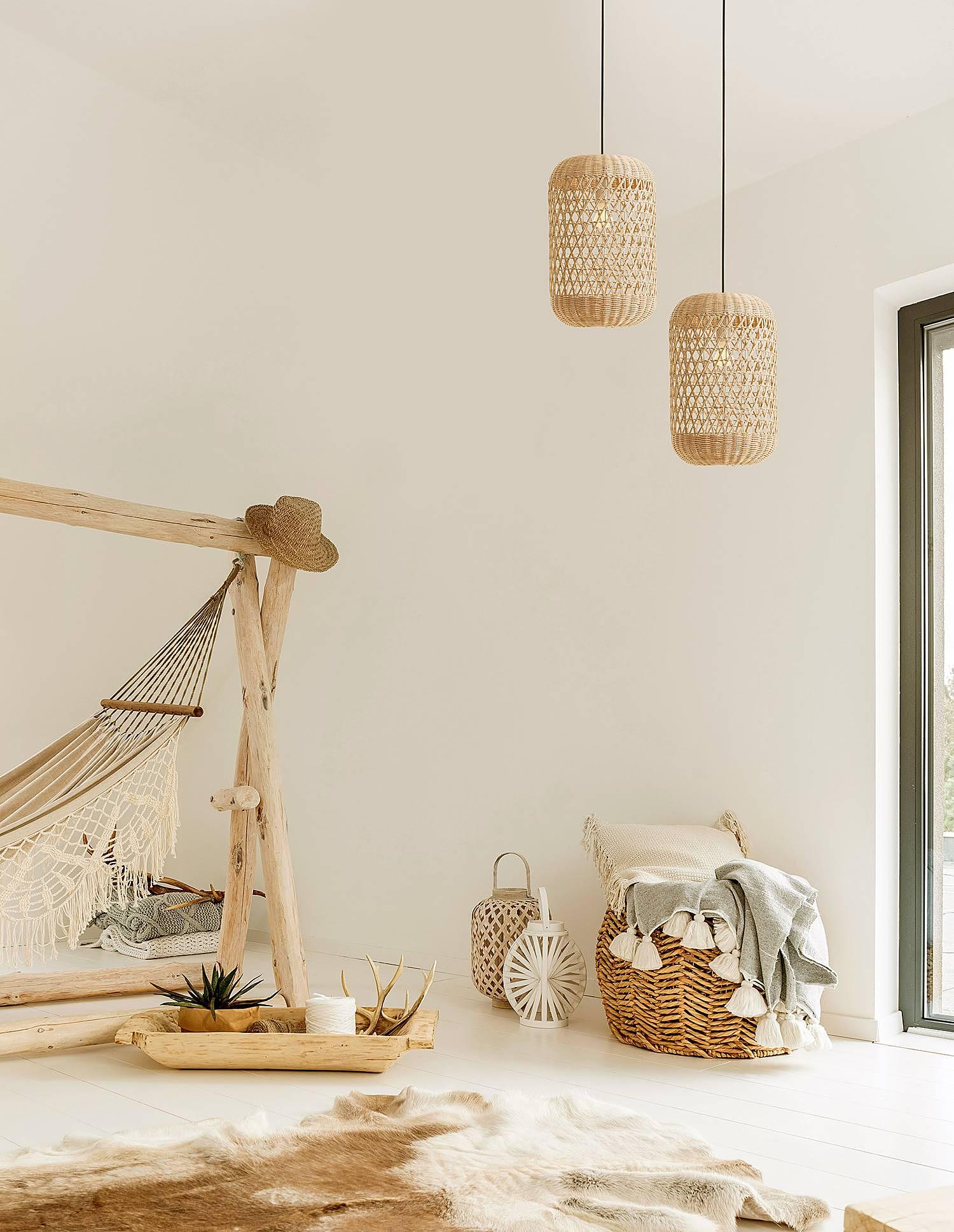 Aurora Typ B Pendelleuchte 1-flammig Rattan Aluminium  2