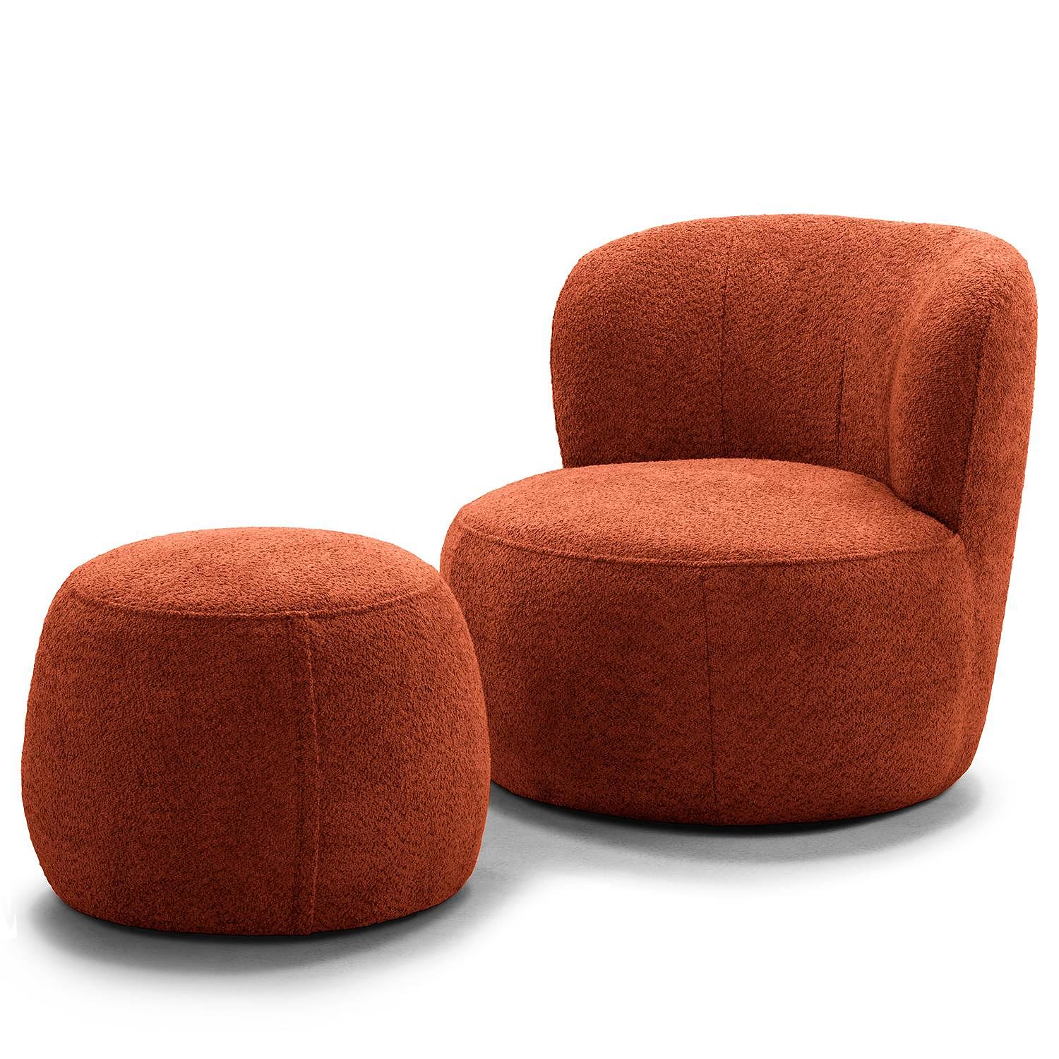 Ottoman LOVELOCK Bouclé Rust Red 2