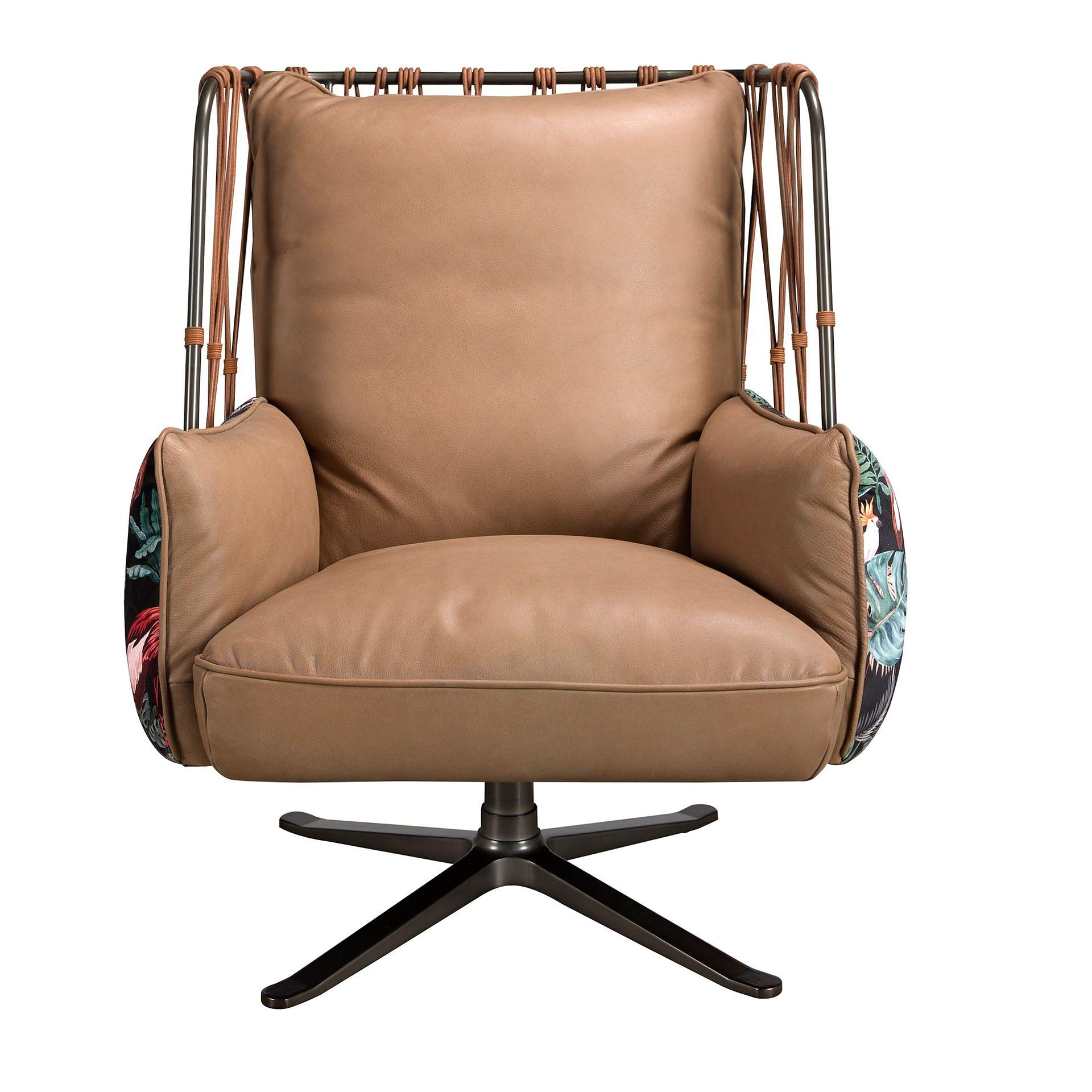 Armchair Swiveling Leather Brown 2