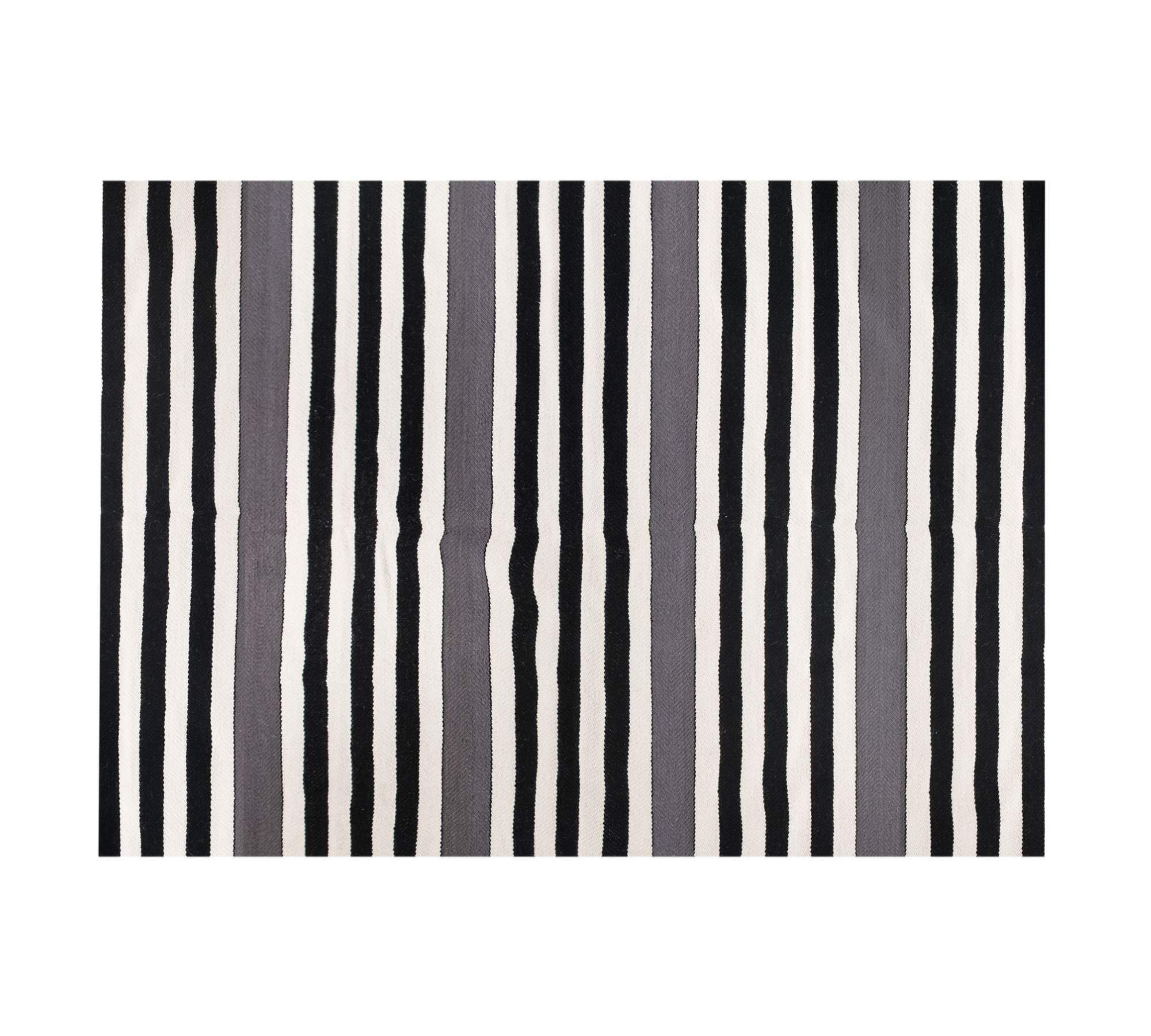 Wollteppich Teppich Streifen Schwarz Weiß 170 x 240 cm 0