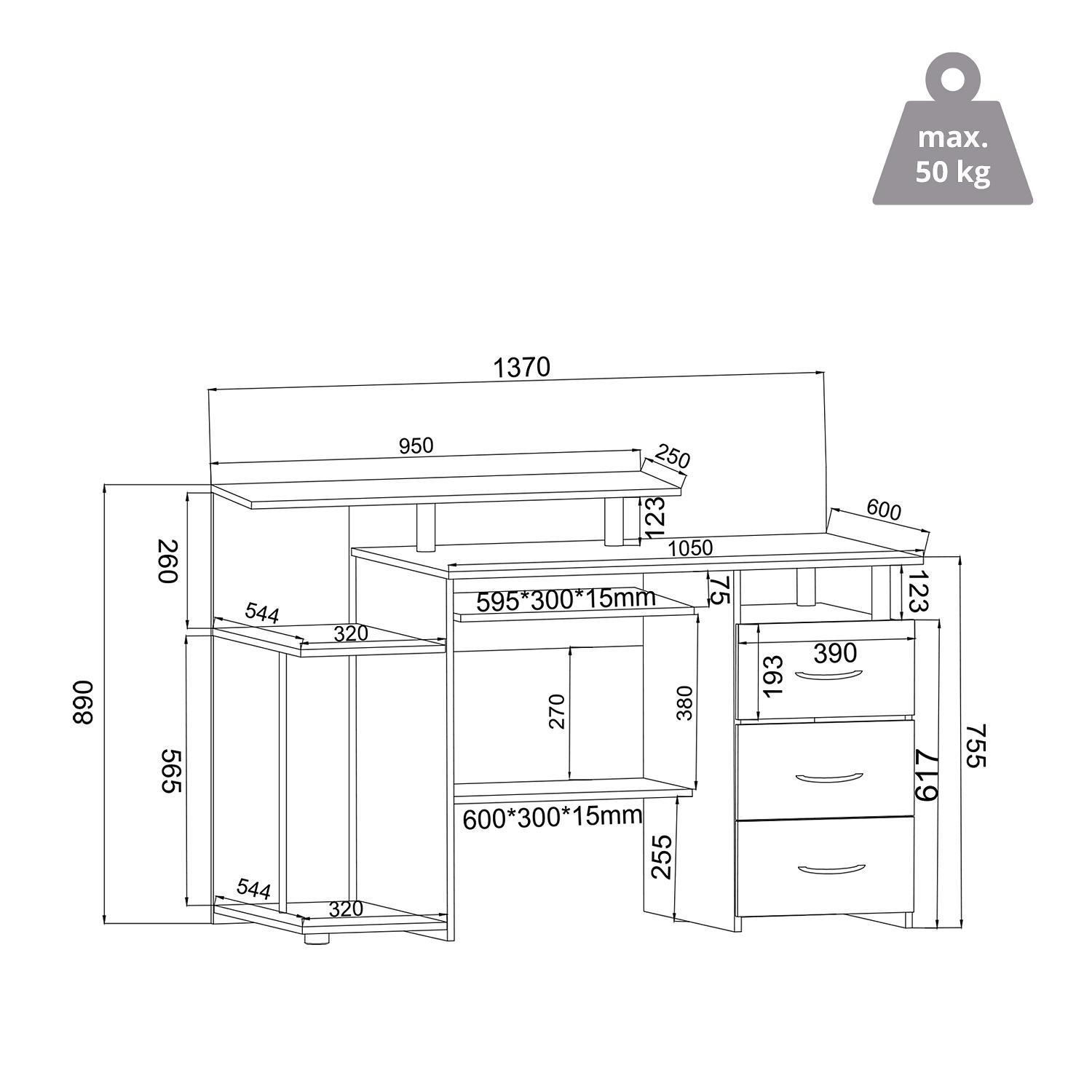 WORKSPACE H IV Scrivania legno bianco/noce 4
