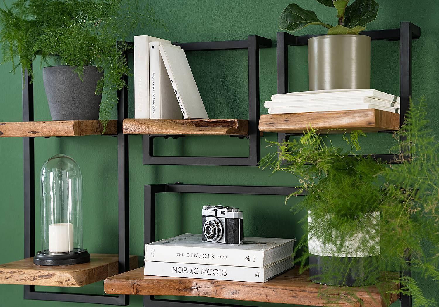 Kaawo I Wall Shelf Acacia Metal Black 3