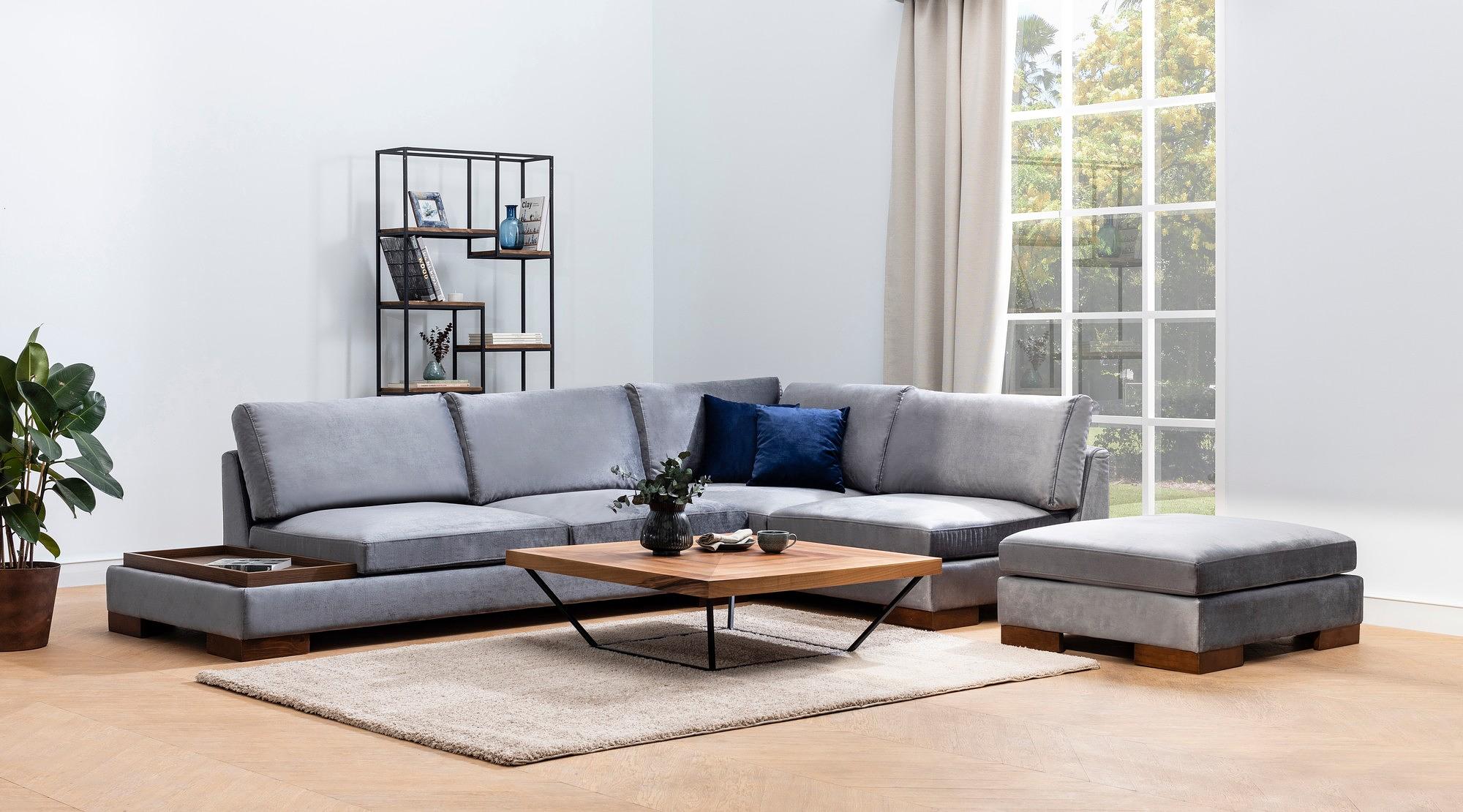 Tulip Corner Sofa Right with Ottoman Dark Grey 1