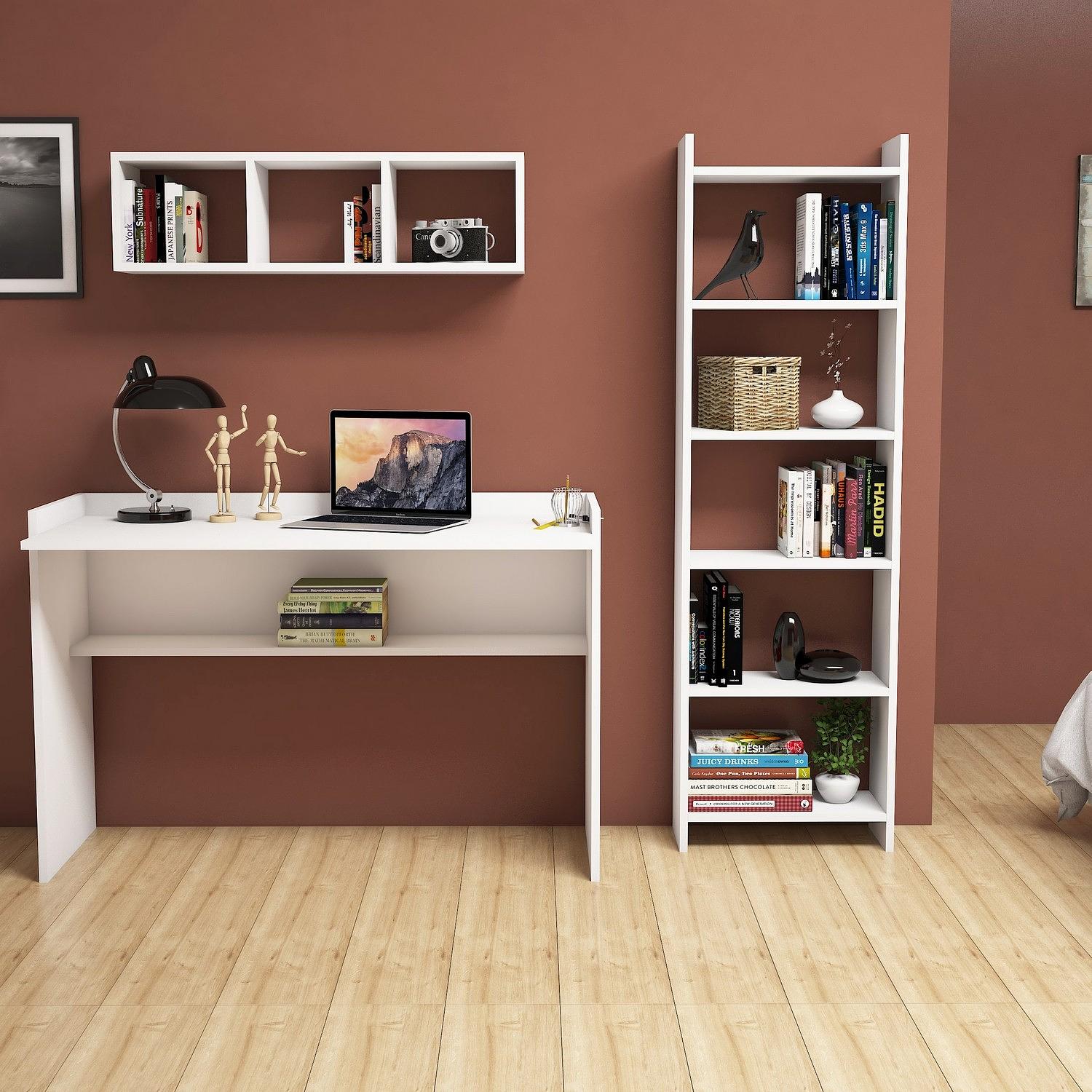 Hera Desk & Bookshelf Wood Veneer White 2