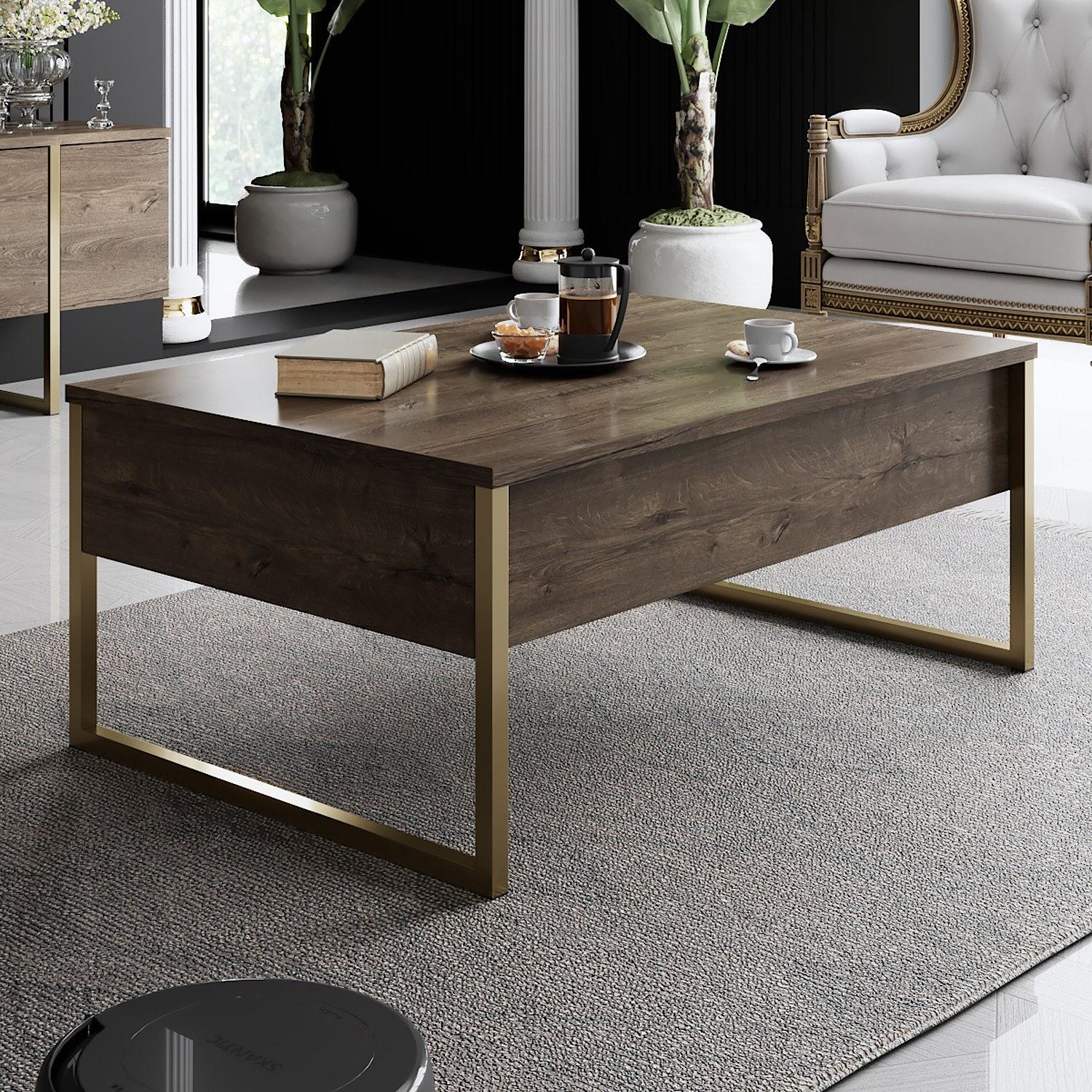 Luxe Wohnzimmermöbel-Set Holzfurnier Gold 4