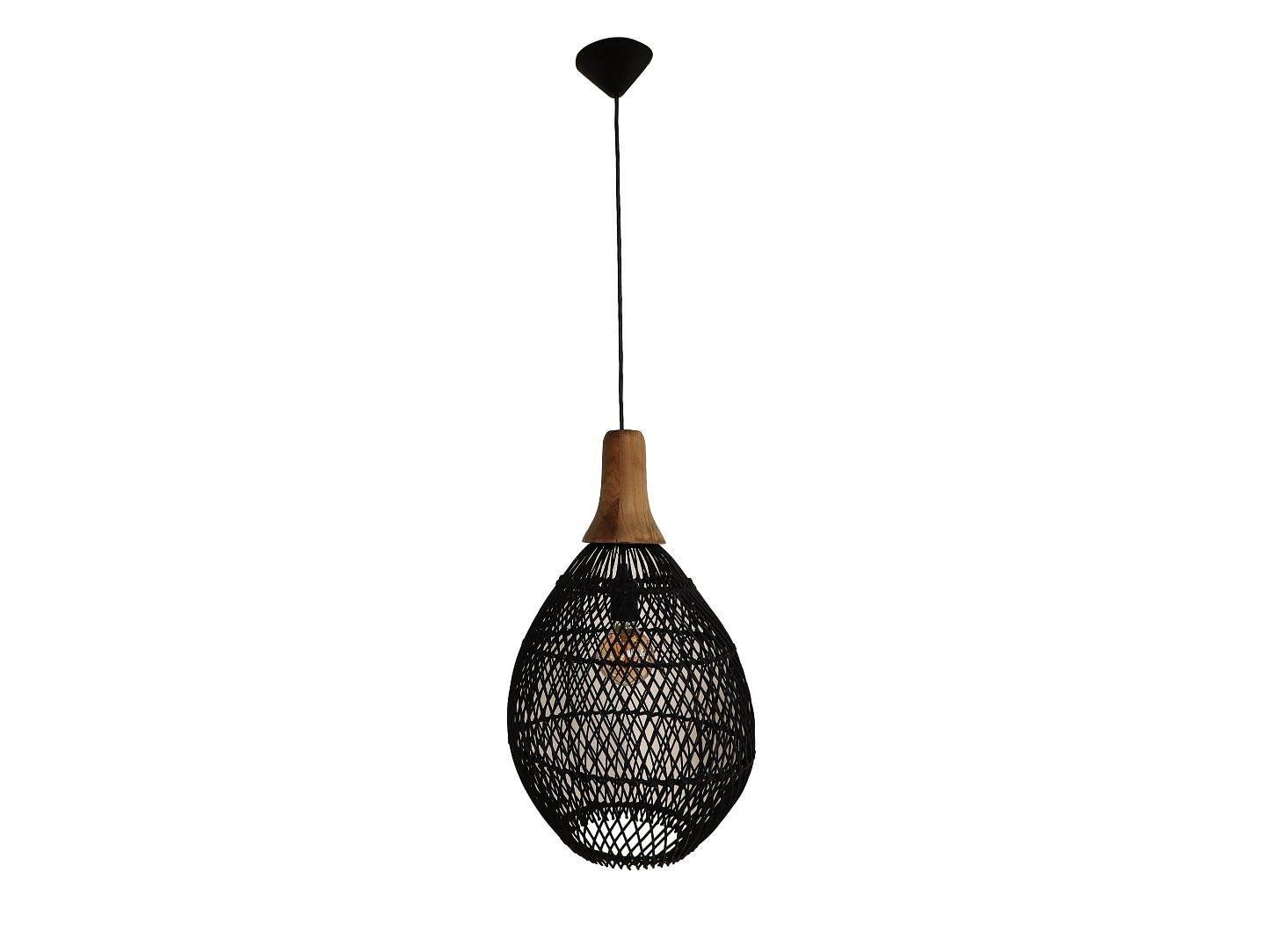 Hängelampe Teakholz Rattan Schwarz 3