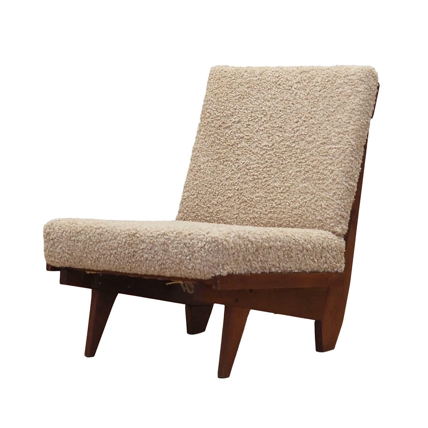 Vintage Sessel Textil Holz Weiß 1960er Jahre 0