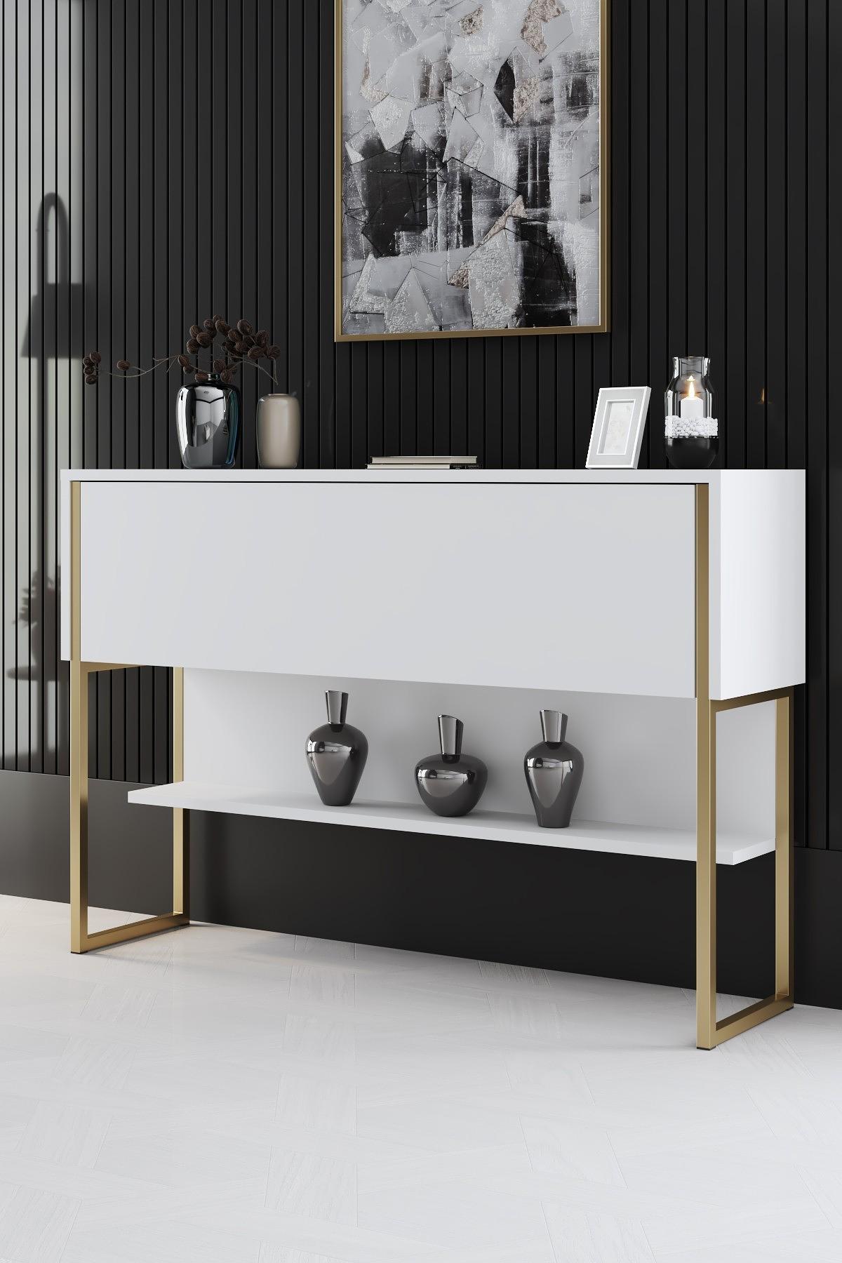 Luxe Sideboard Holzfurnier Gold Weiß 1
