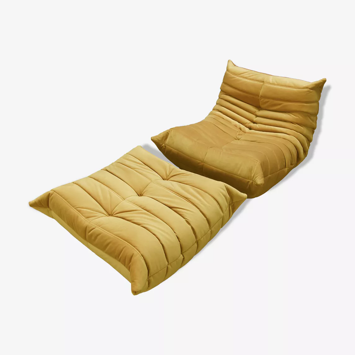 Togo Poltrona e Pouf Set da 2 pezzi Velluto Giallo Senape 0