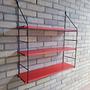 Vintage Wandregal Holz Stahl Rot 3