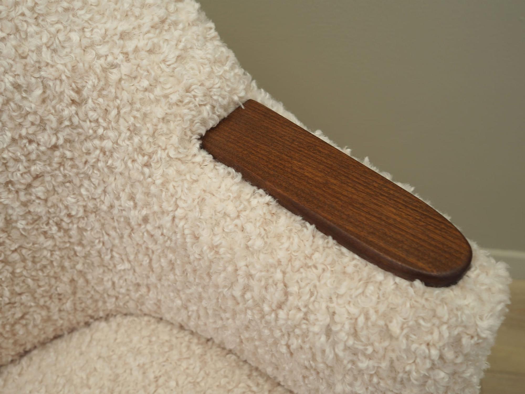 Vintage Sofa Textil Holz Creme 1970er Jahre 11