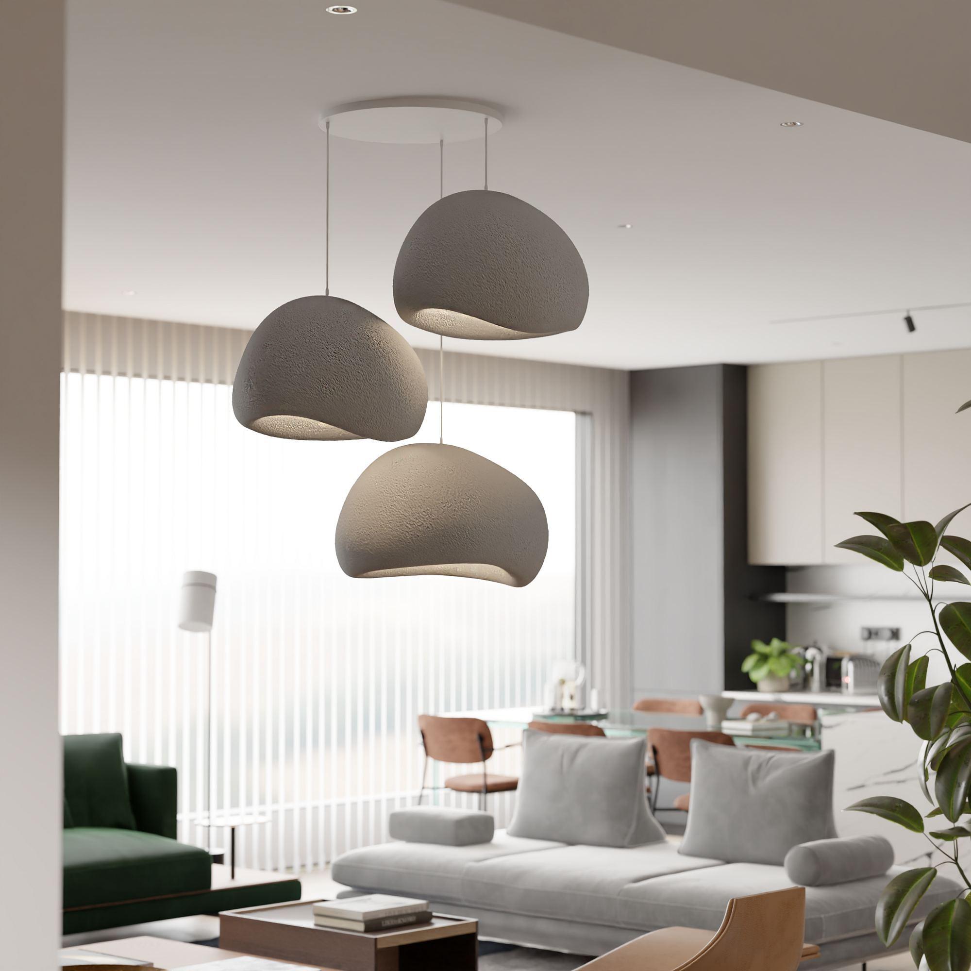 3-Flammig Wabi Sabi Claylights Pendelleuchte Beton Grau 4