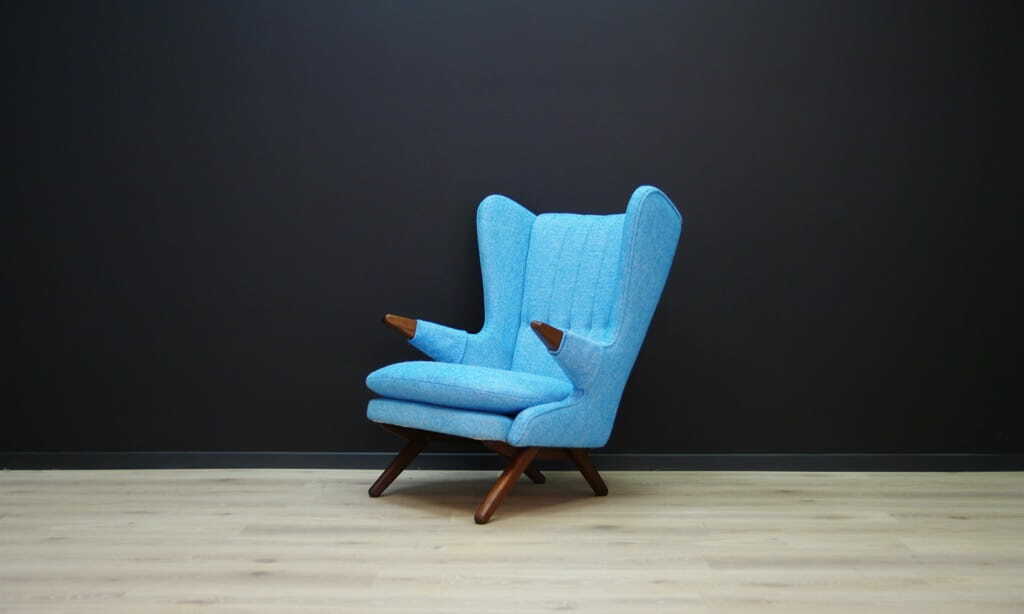 Vintage Sessel Teakholz Textil Blau 1960er Jahre 3