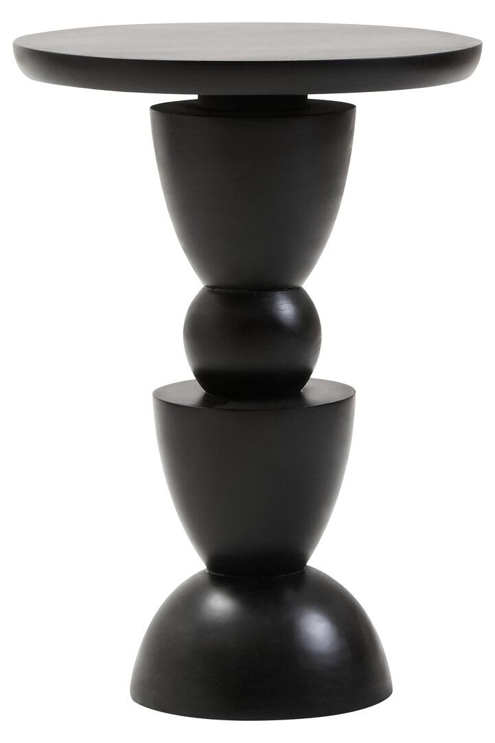 Walsa Circle Column-Detail Side Table Mango Wood Black 0