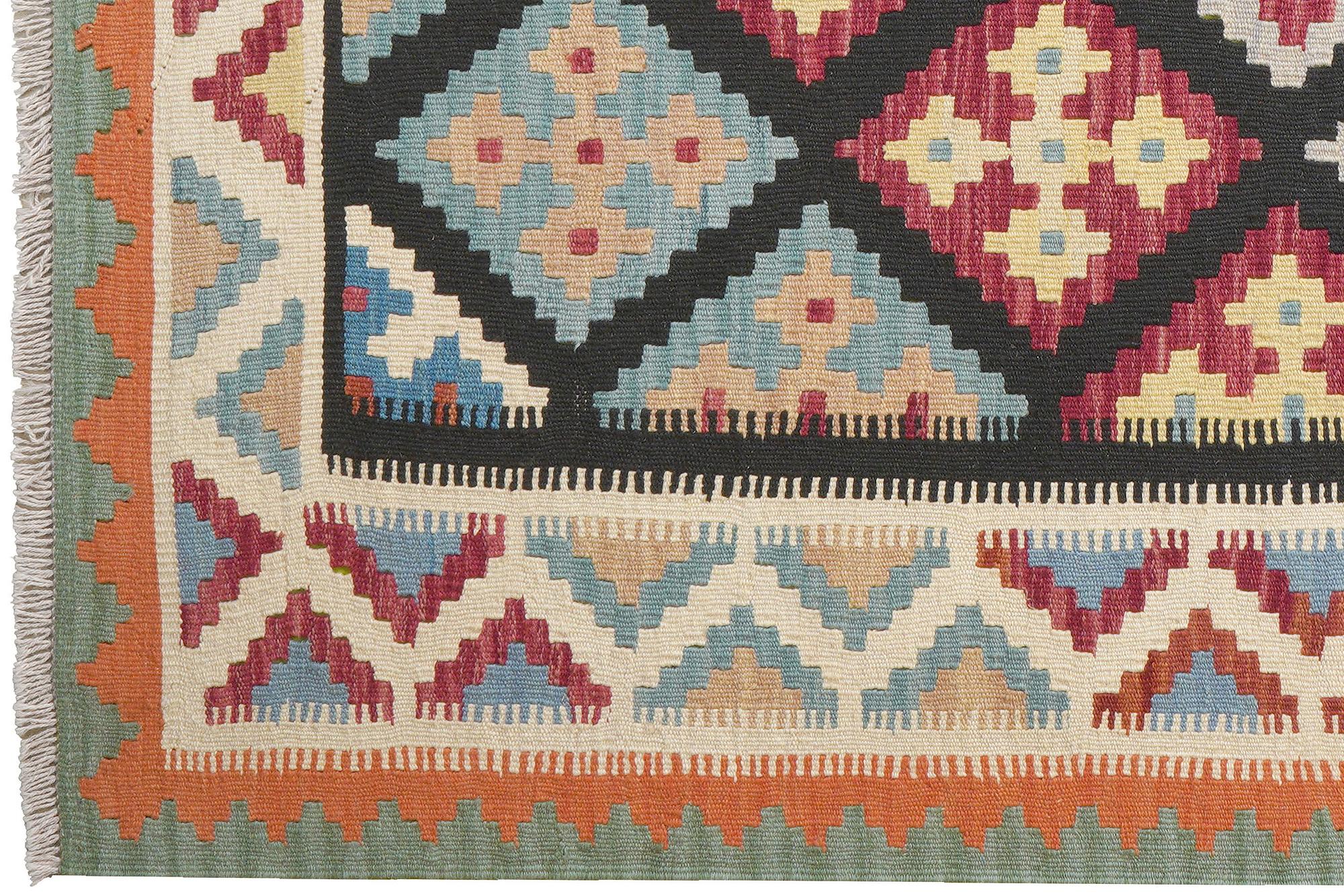 Kelim Gashgai Teppich Wolle Schwarz 1