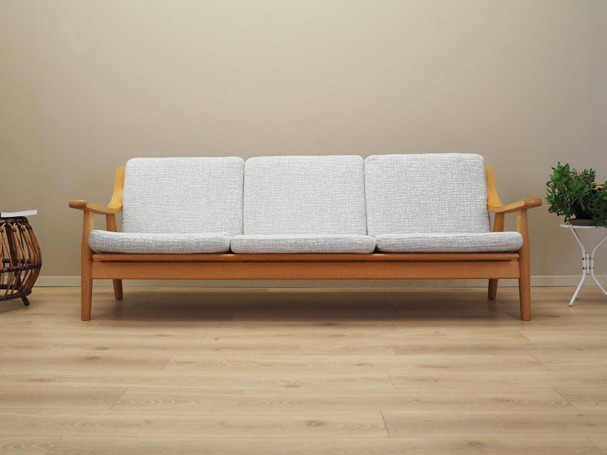 Vintage Sofa 3-seater Oak Wood Textile Grey 1960s 1