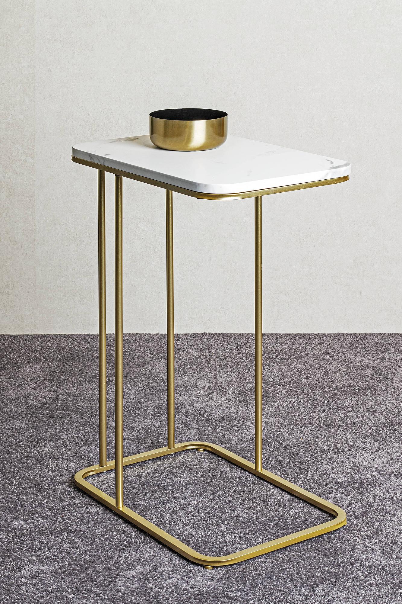 Albufeira Beistelltisch Marmor Weiß Gold 1