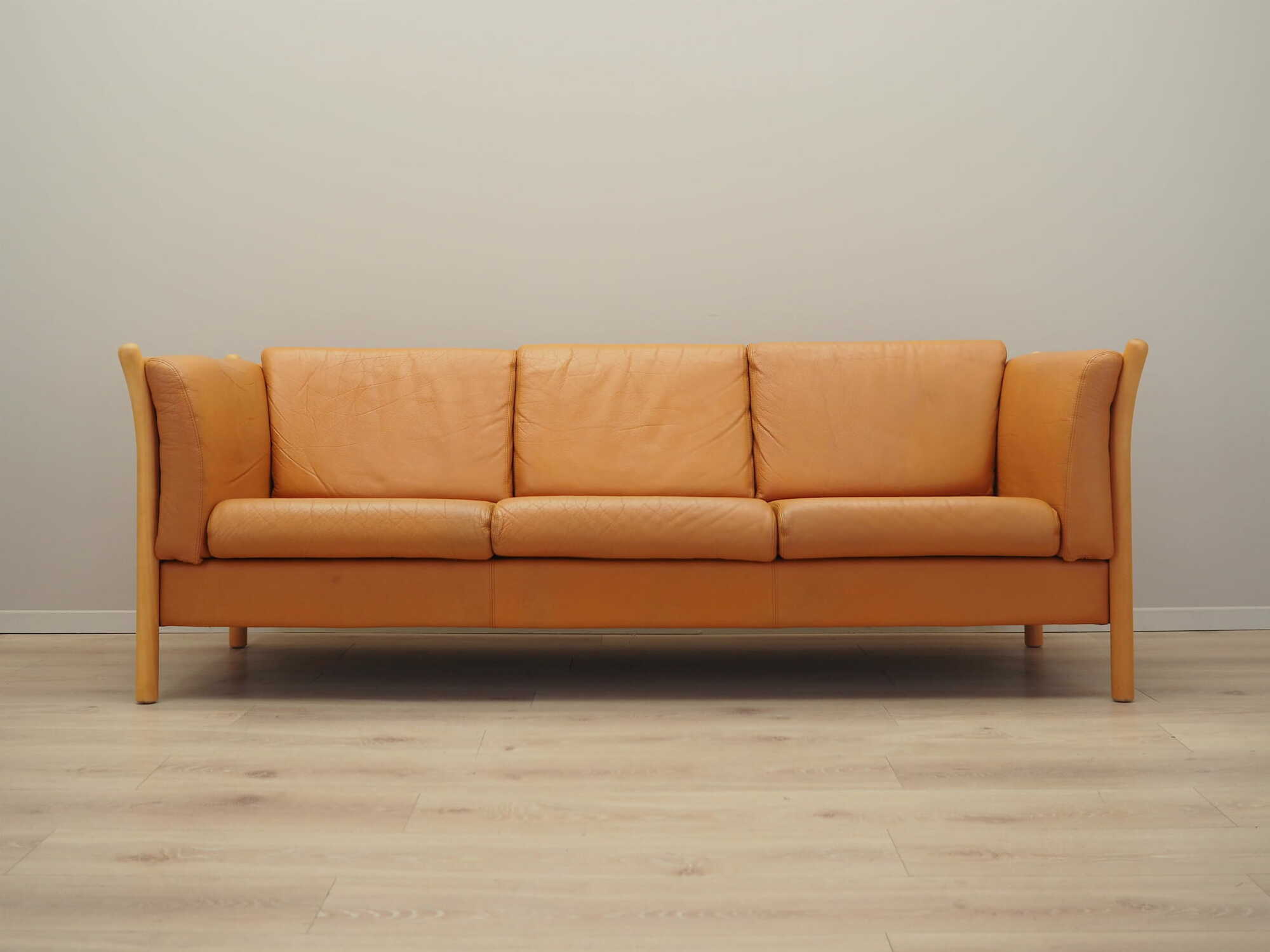 Vintage Sofa 3-Sitzer Leder Orange 1970er Jahre 1