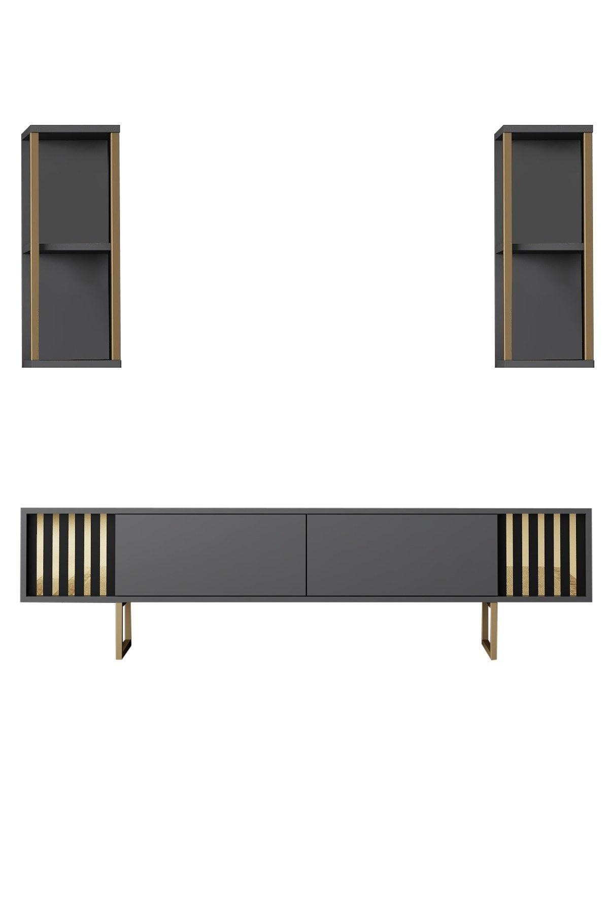 Gold Line Wohnzimmermöbel-Set Holzfurnier Anthrazit 8