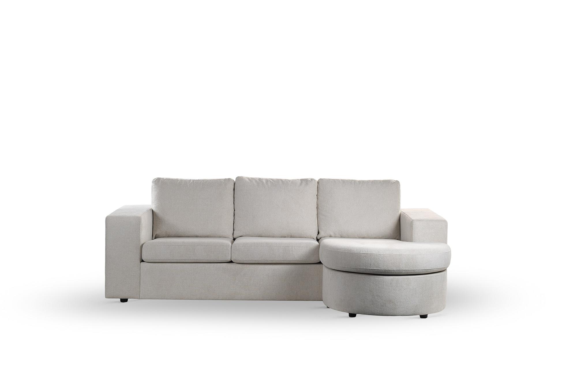 Sofa 3-Sitzer Chaiselongue Rechts Links Stoff Beige 9