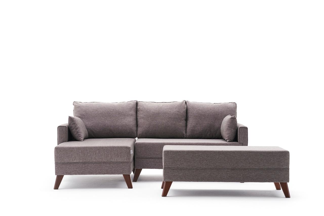 Bella Sofa Récamiere Links mit Hocker Braun 5