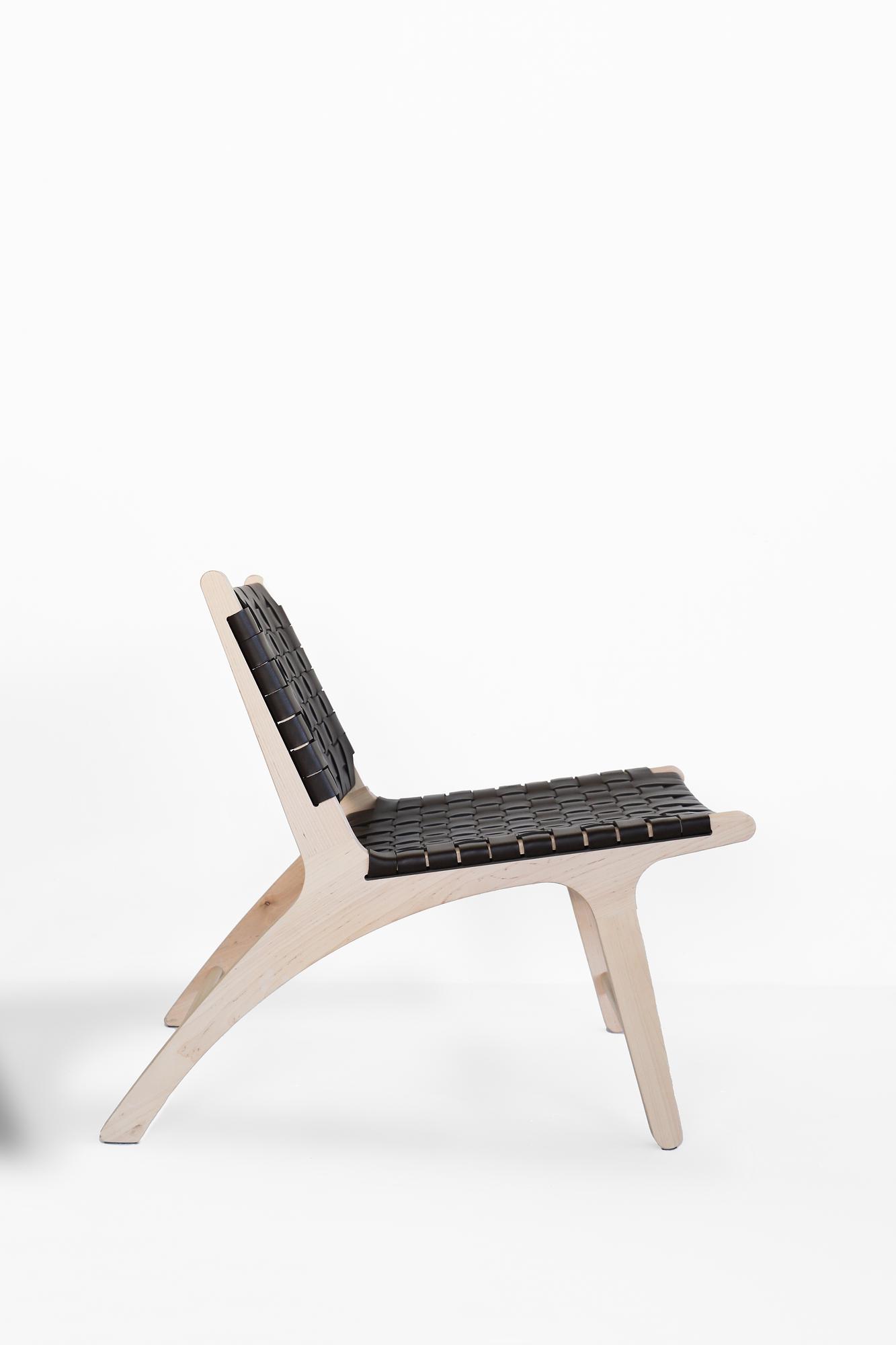 Jasmine Lounge Lederstuhl Massivholz Flechttechnik Braun 2