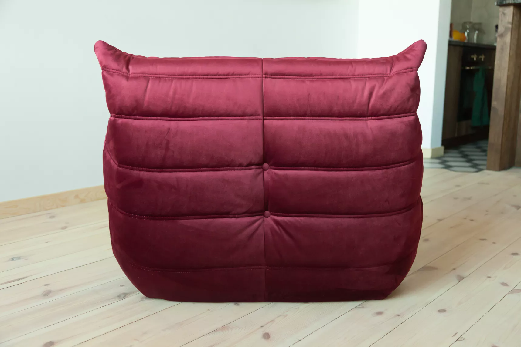 Set Poltrona e Pouf Togo Velluto Rosso Borgogna 3