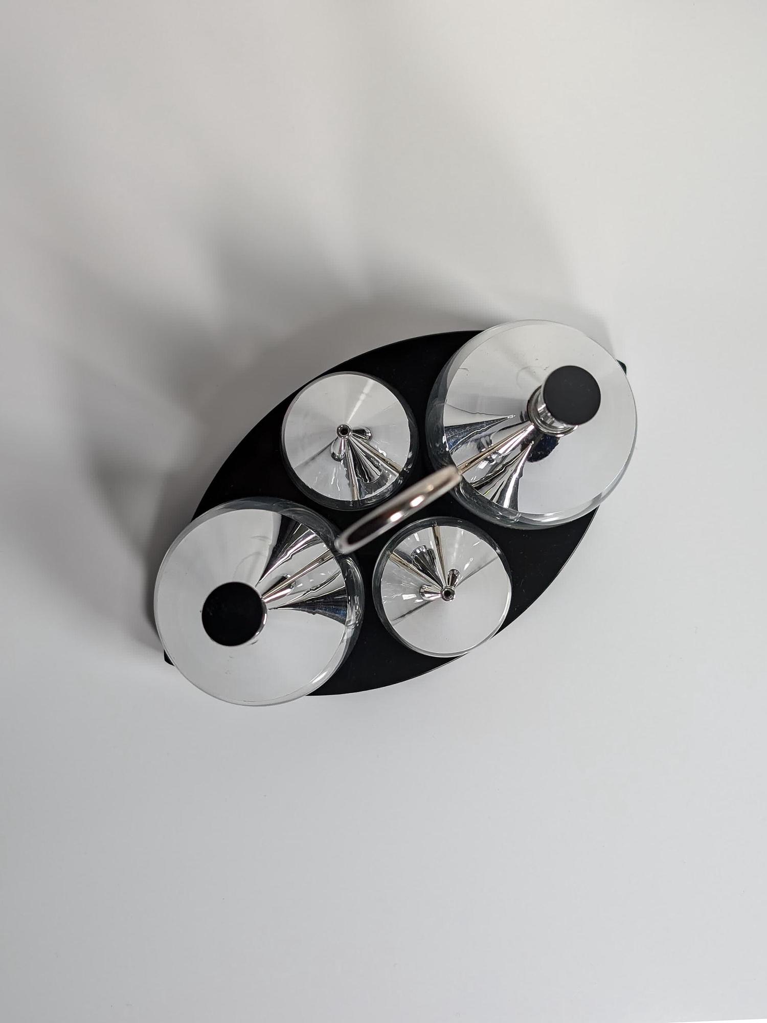 Vintage Condiment Set Metal Glass 1980s 2