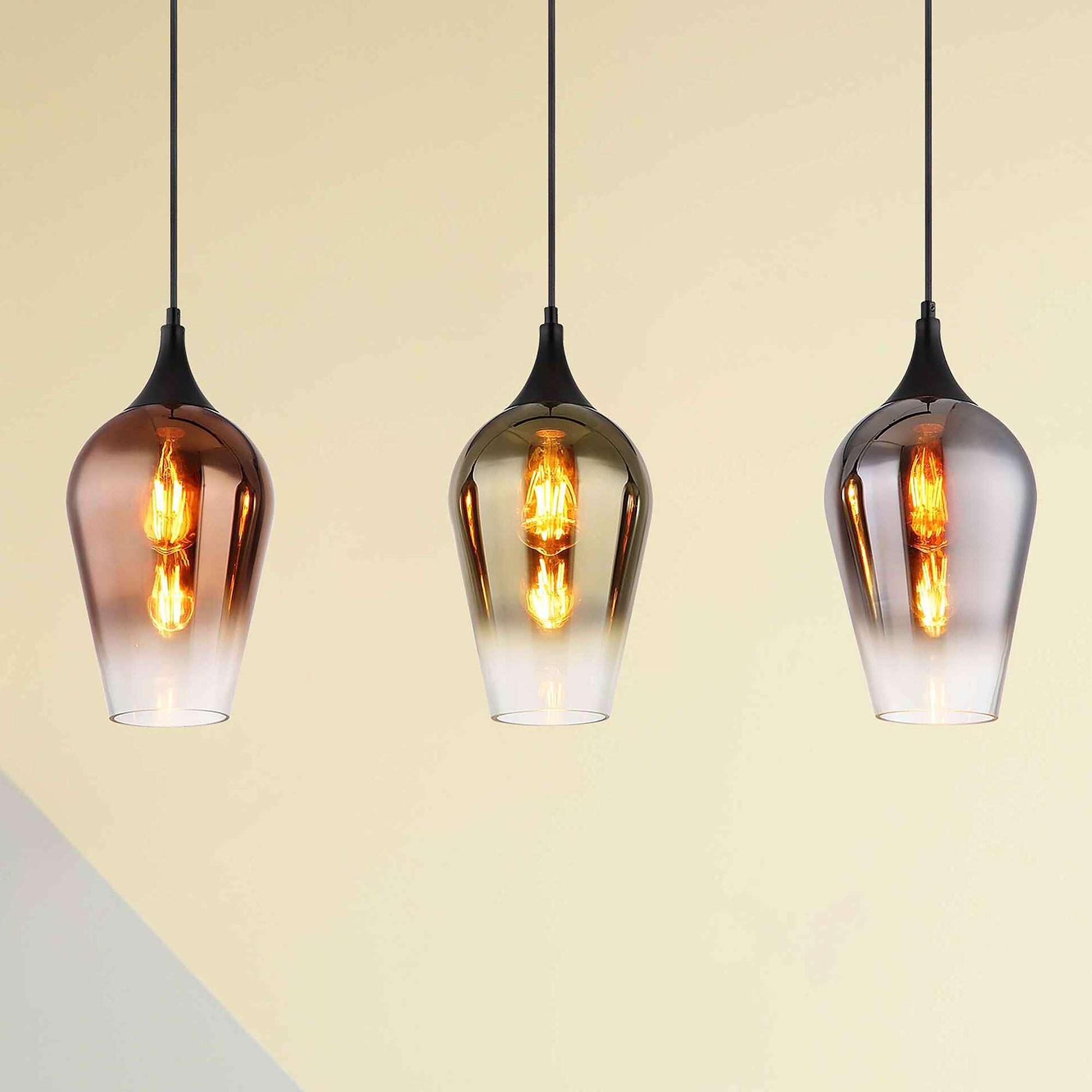 3-Flammig Pendelleuchte Lavus Typ C Farbglas Eisen 1