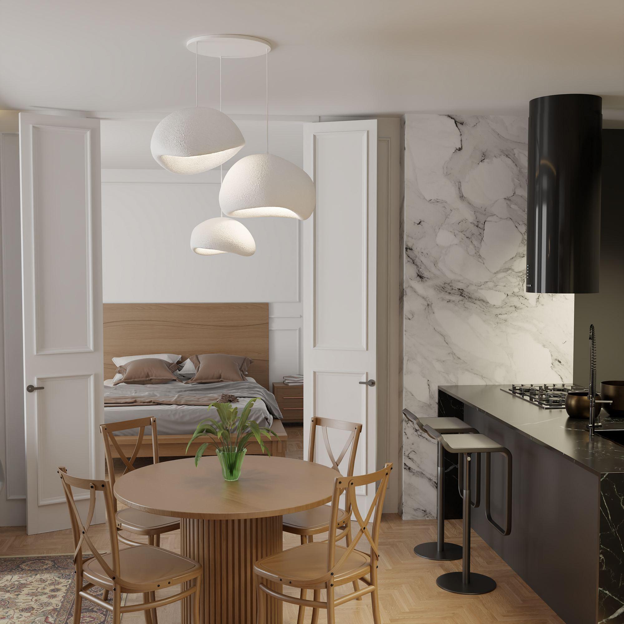 3-Flammig Wabi Sabi Mossgreys Pendelleuchte Weiß 4