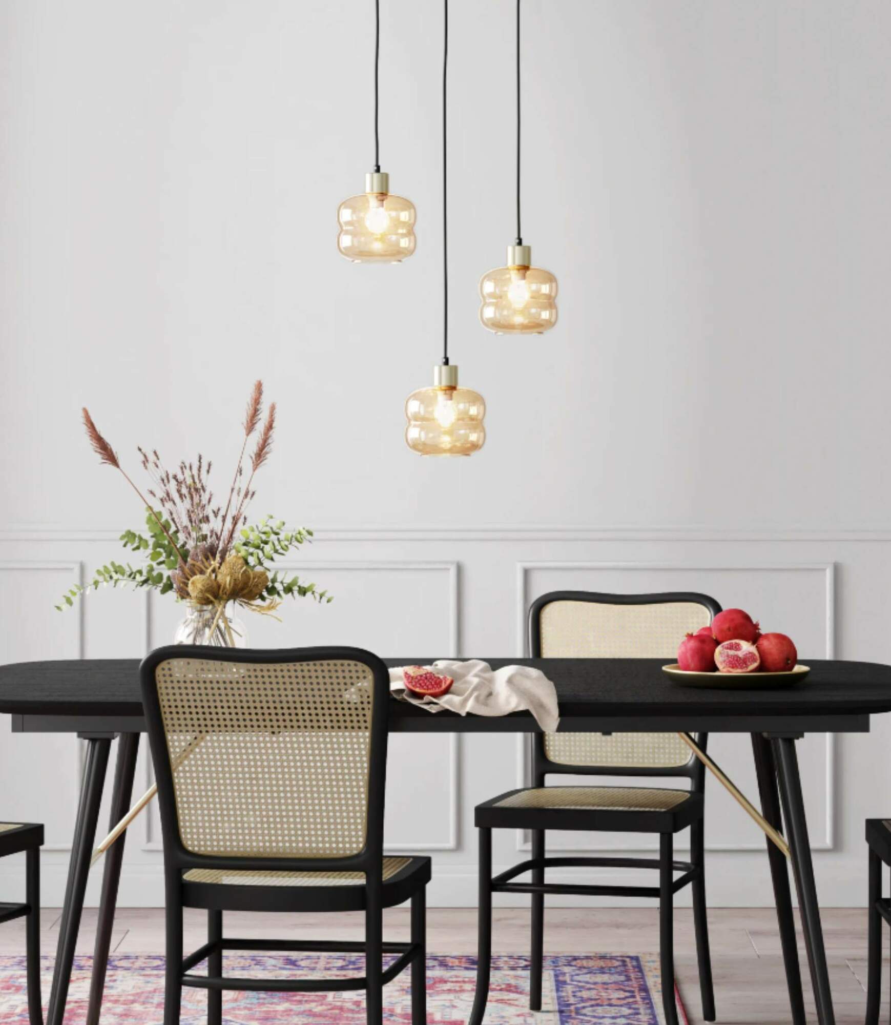 Pendelleuchte 3-flammig Glas Metall Gold 8